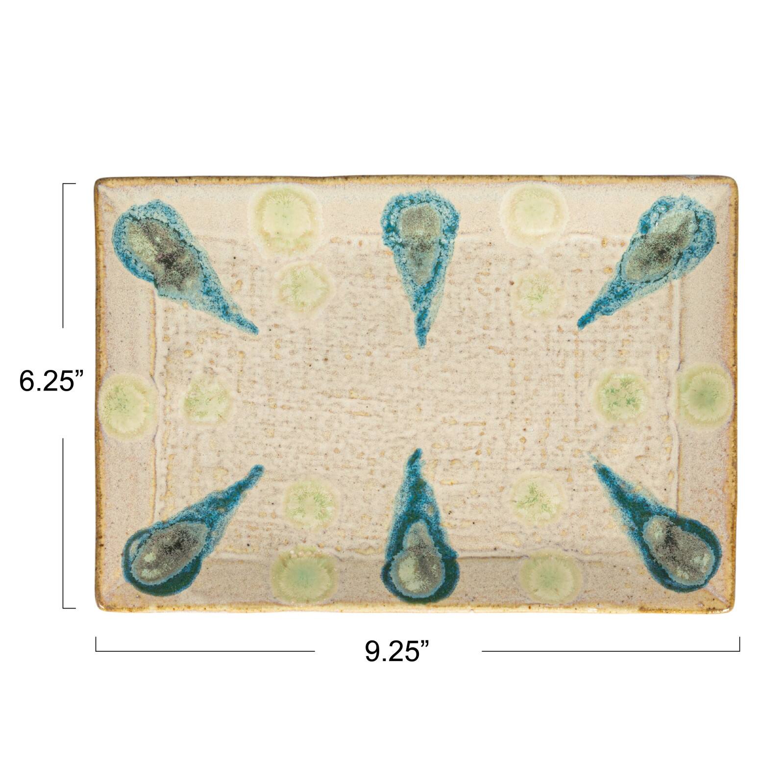 Hello Honey® 9.25" Tan & Blue Geometric Stoneware Platter