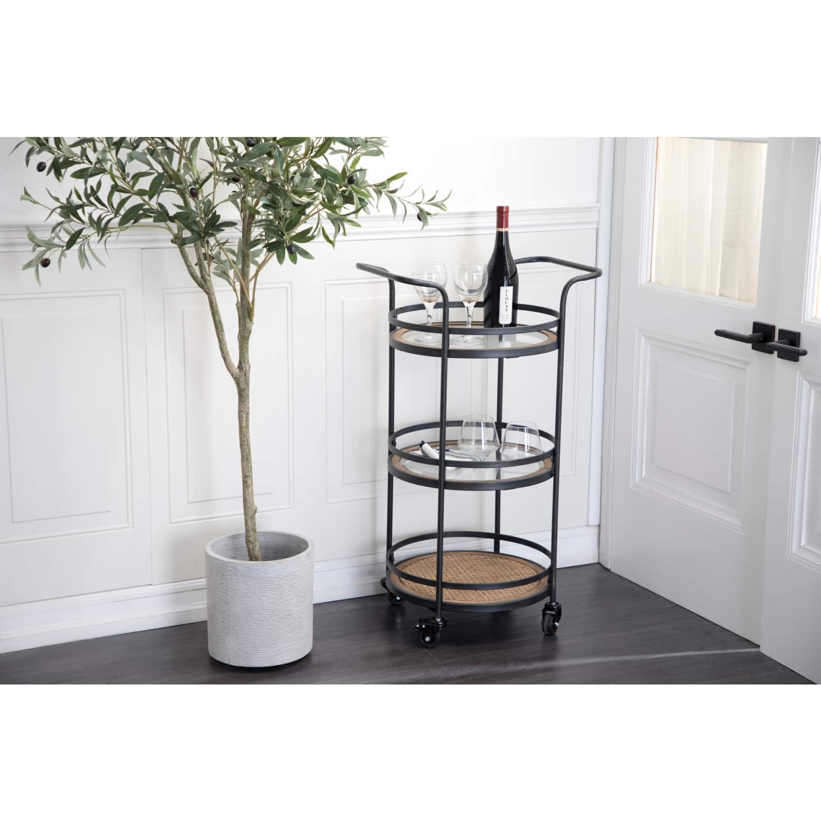 Brown Wood Industrial Bar Cart 35" x 21" x 16"