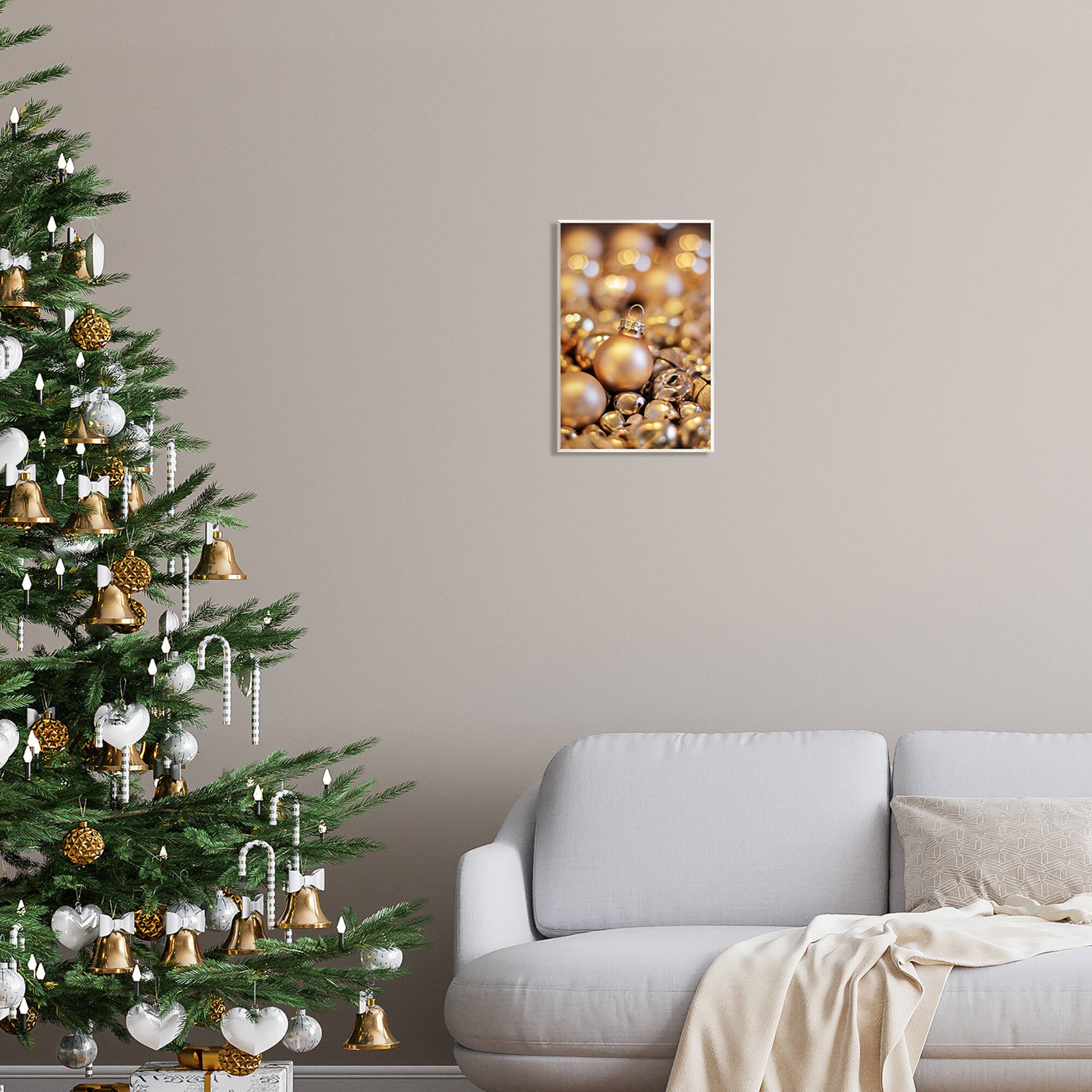 Stupell Industries Gleaming Christmas Ornaments Bells Wall Plaque Art
