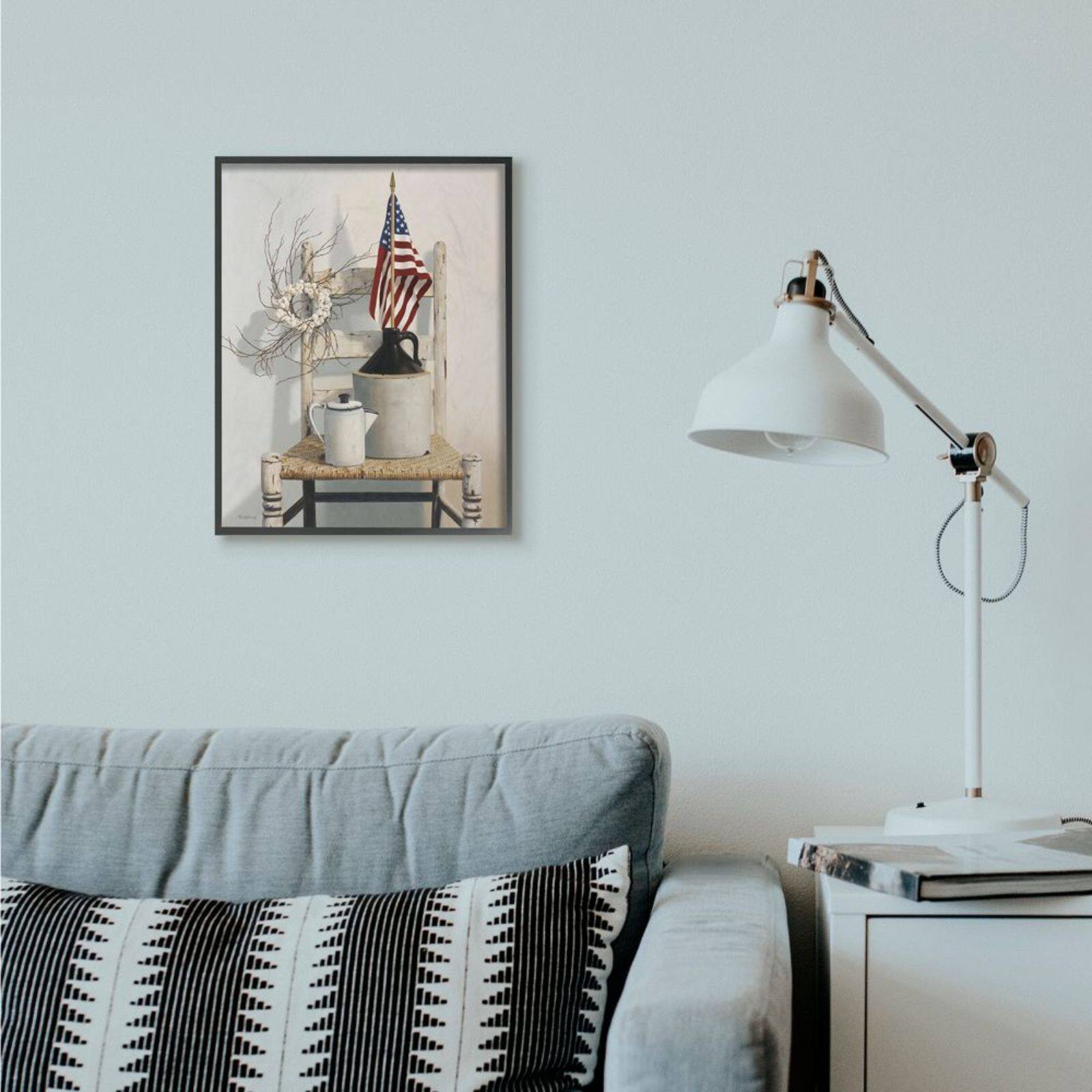 Stupell Industries American Flag Rustic Things Still Life Wall Art in Black Frame