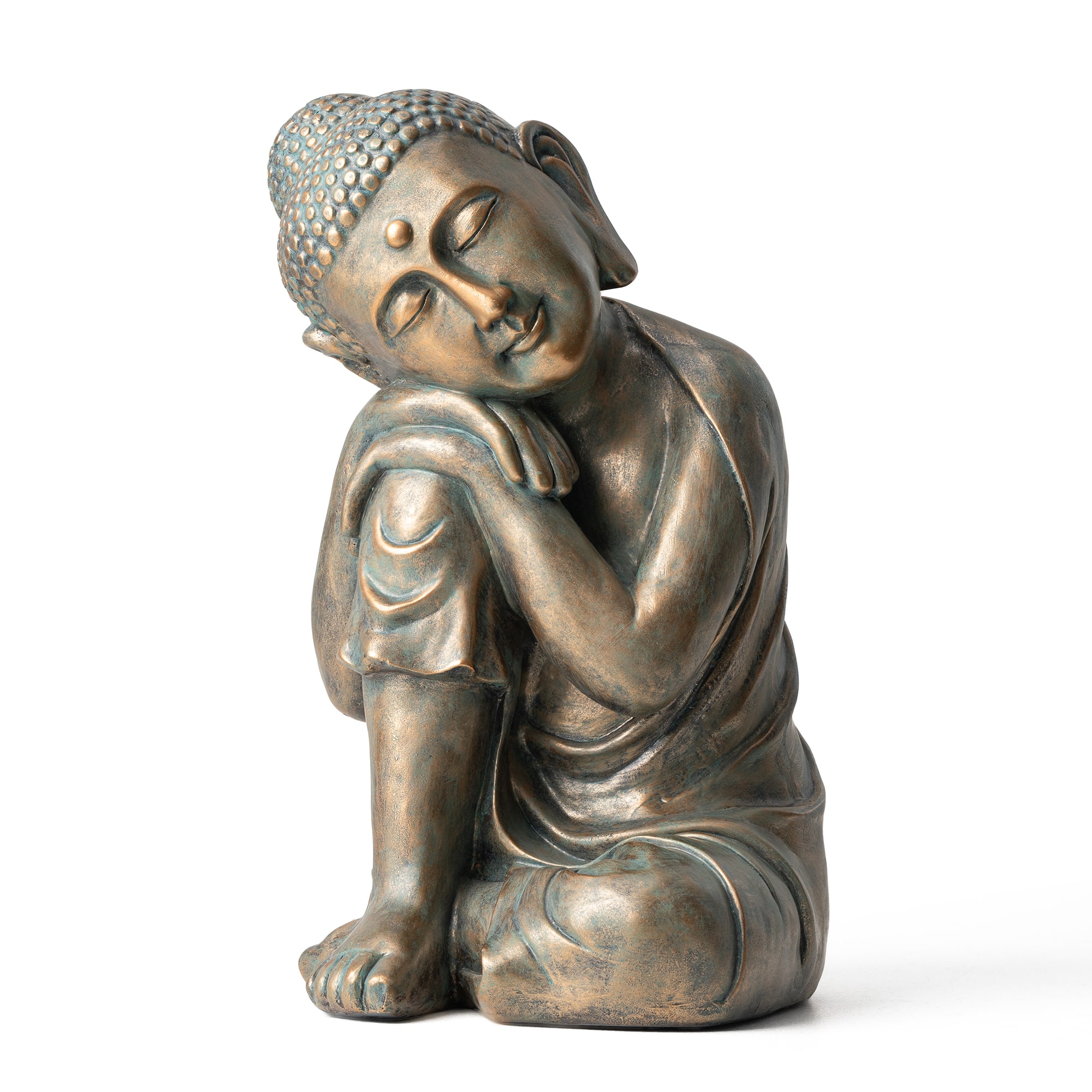 Glitzhome® 18" Faux Bronze Resting Buddha Garden Statue