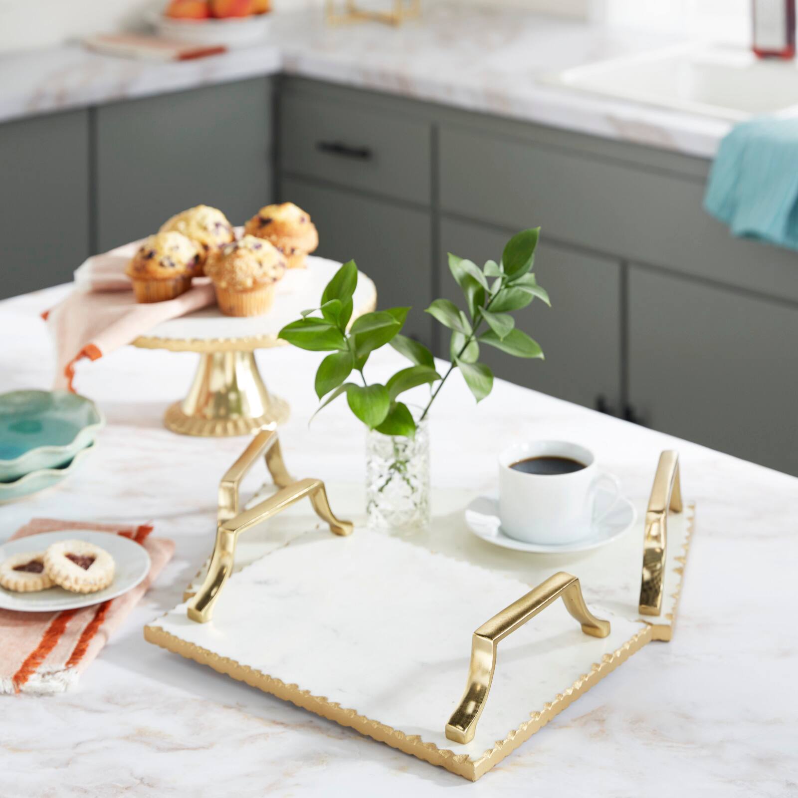 Set of 2" Gold Ceramic Glam Tray, 16", 13"