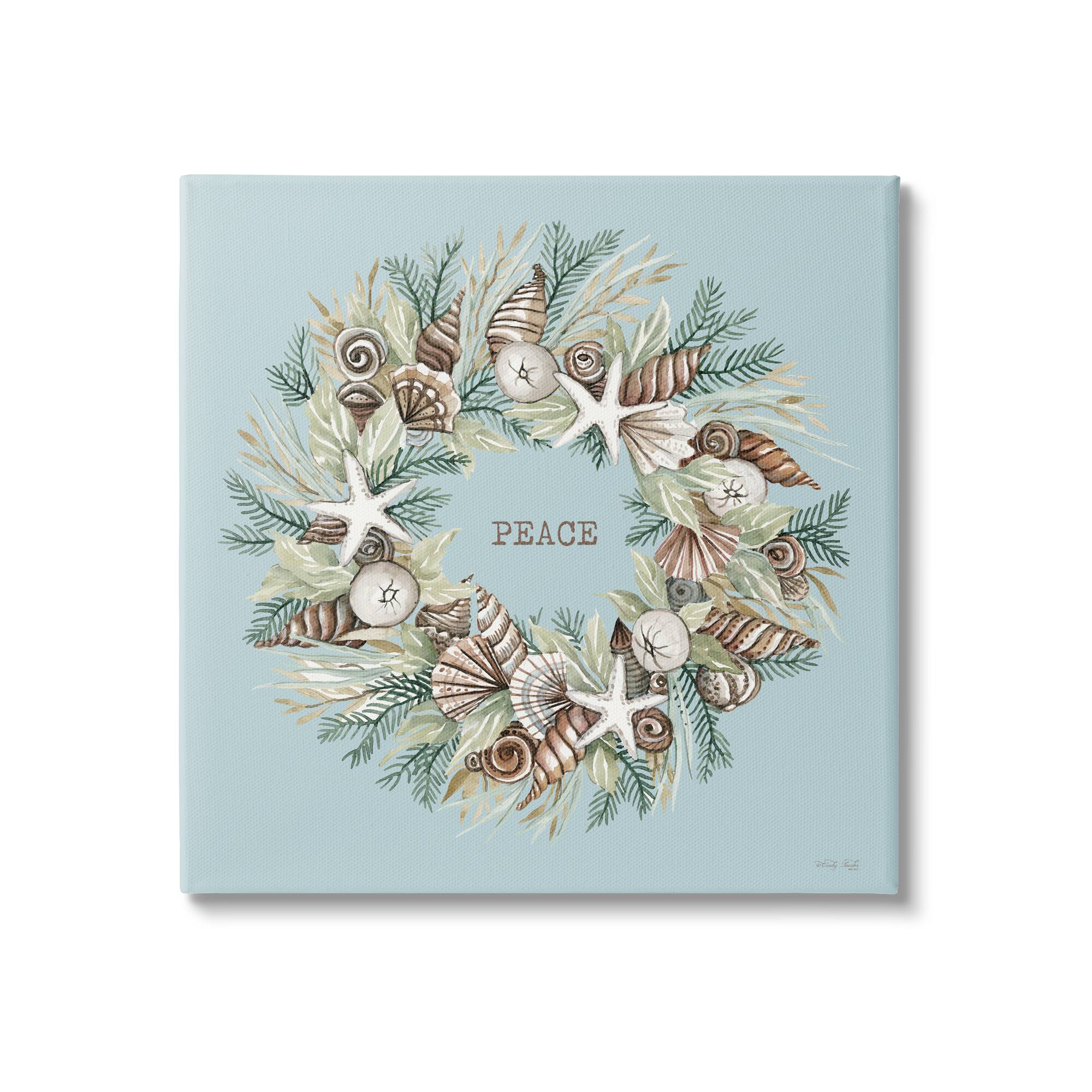 Stupell Industries Coastal Holiday Peace Wreath Canvas Wall Art in Blue | 36" x 36" | Michaels&reg;