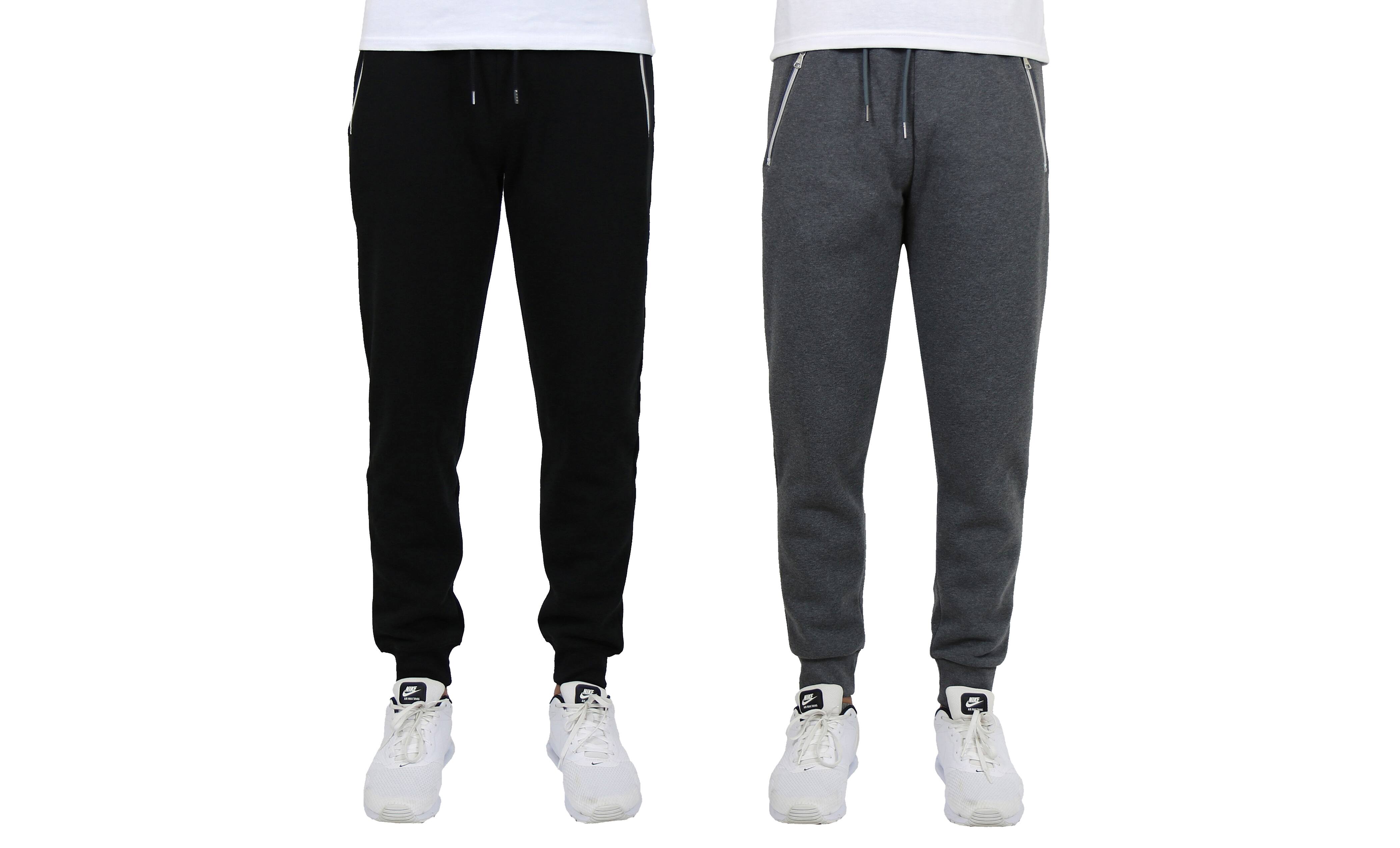 Galaxy by Harvic Men's Fleece-Lined Jogger Sweatpants With Zipper Pockets 2 Pack