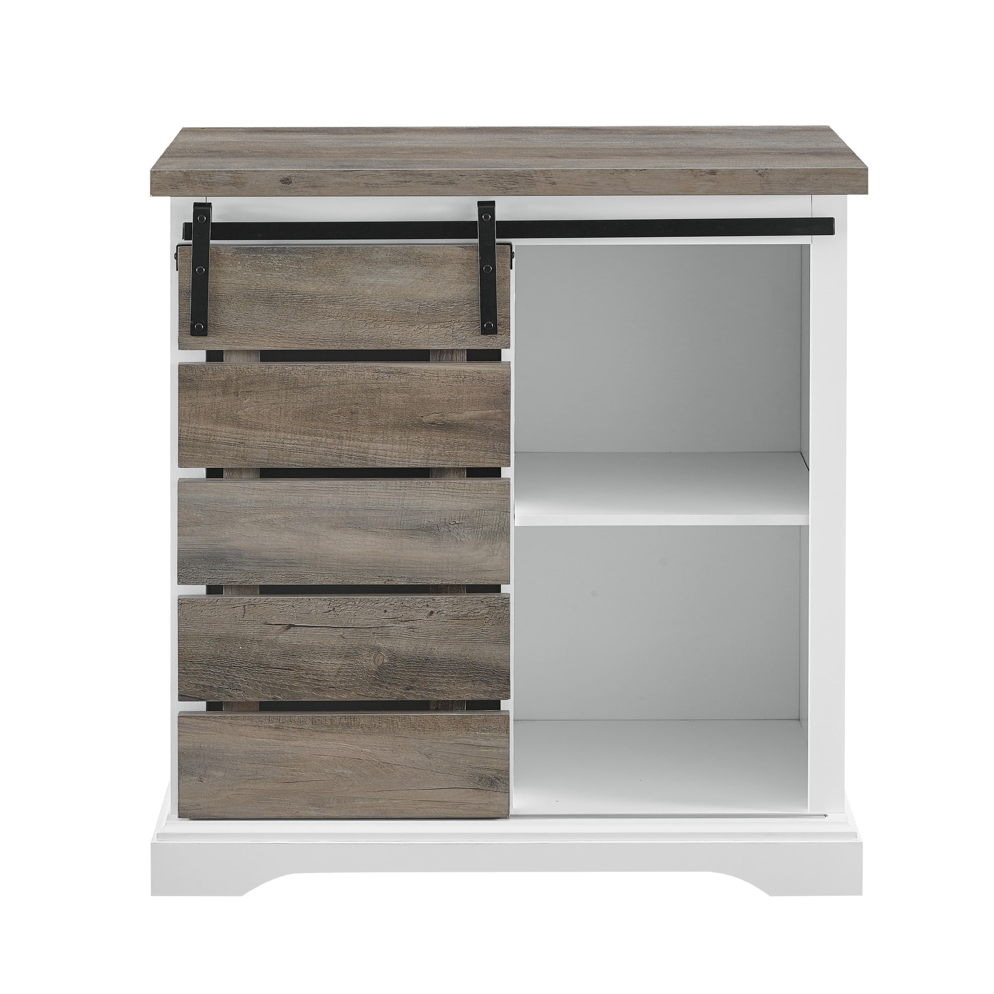 Edison Walker 32" Solid White & Grey Wash Two-Tone Sliding Slat Door Accent Cabinet