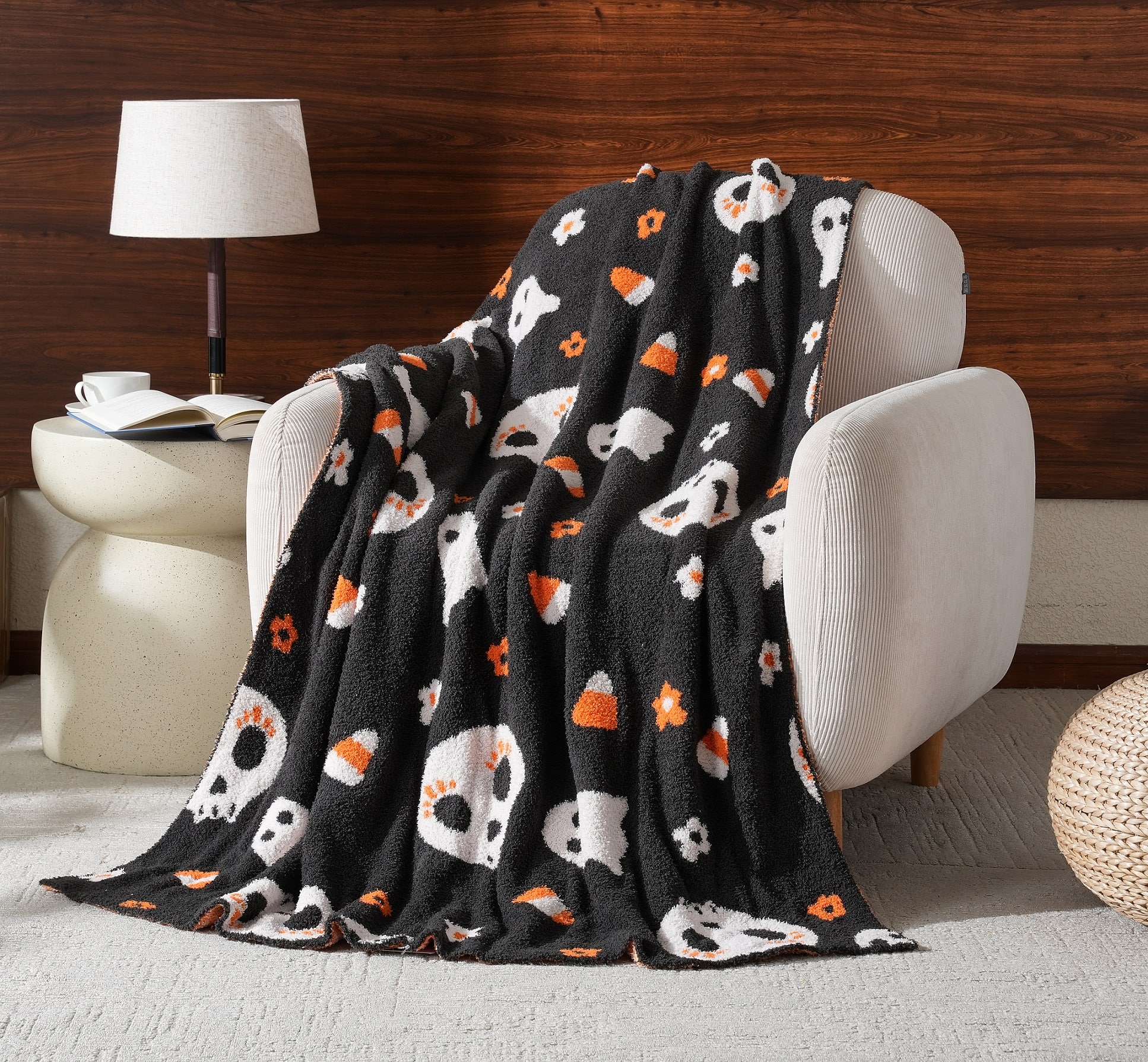 50" x 60" Candy Corn, Flowers & Skull Throw Blanket by Ashland®