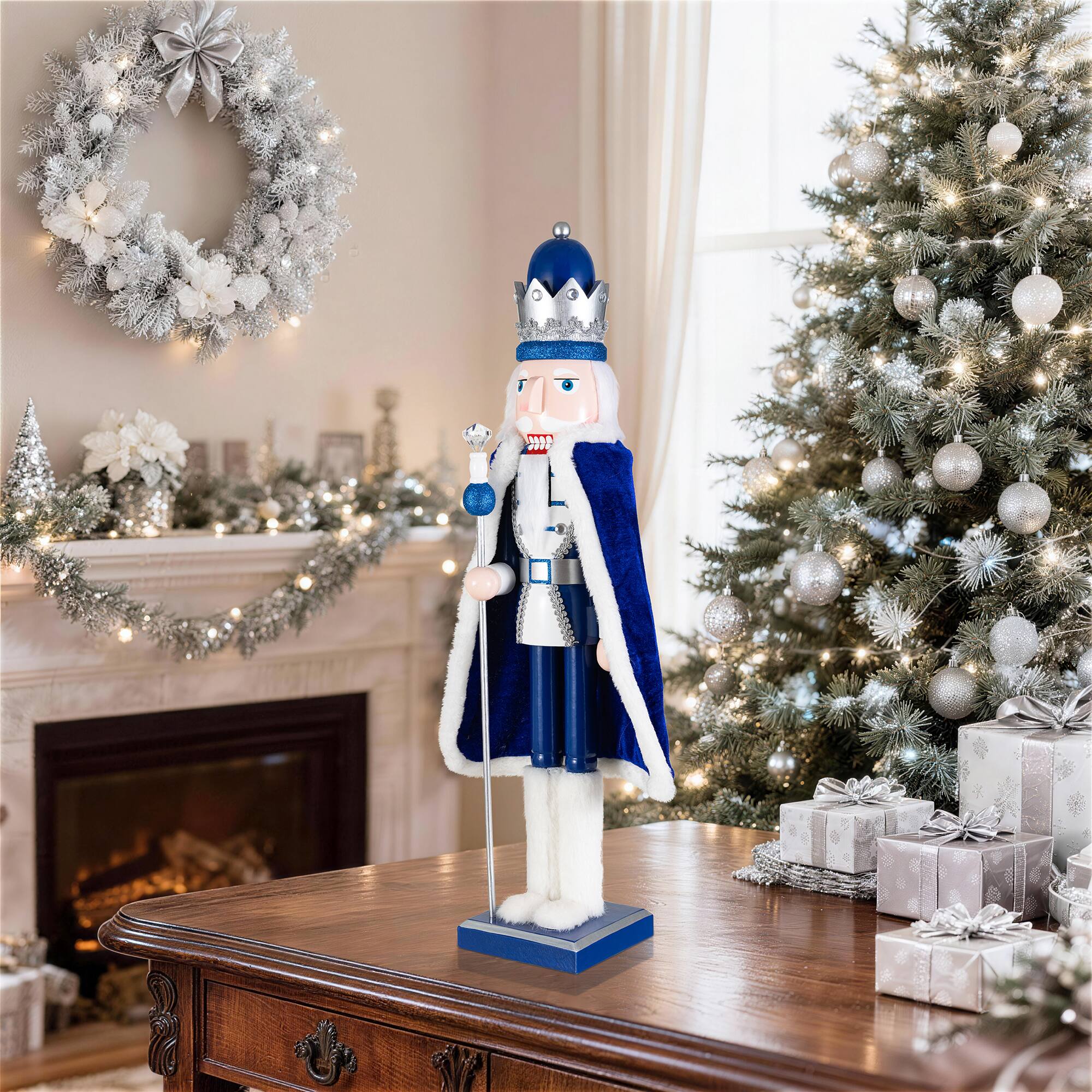 Glitzhome® 24" Wooden Christmas Blue King Nutcracker