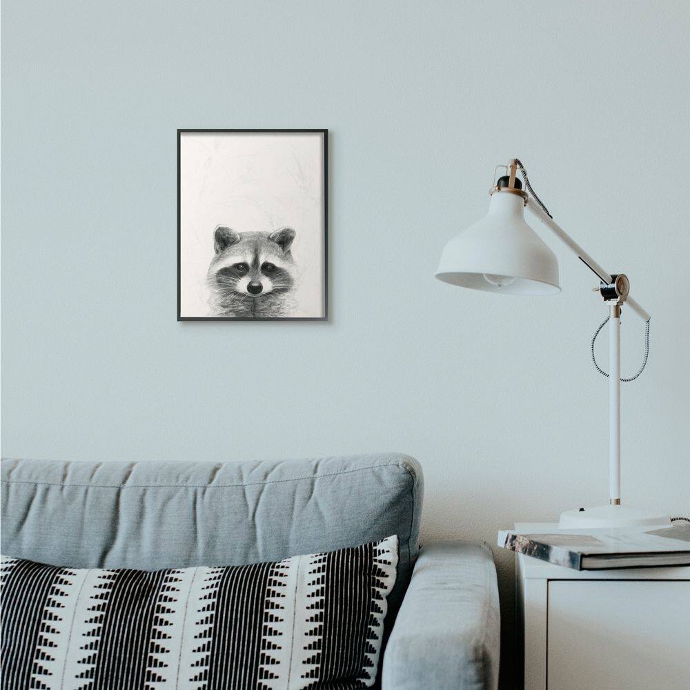 Stupell Industries Raccoon Portrait Grey Drawing Design Framed Wall Art