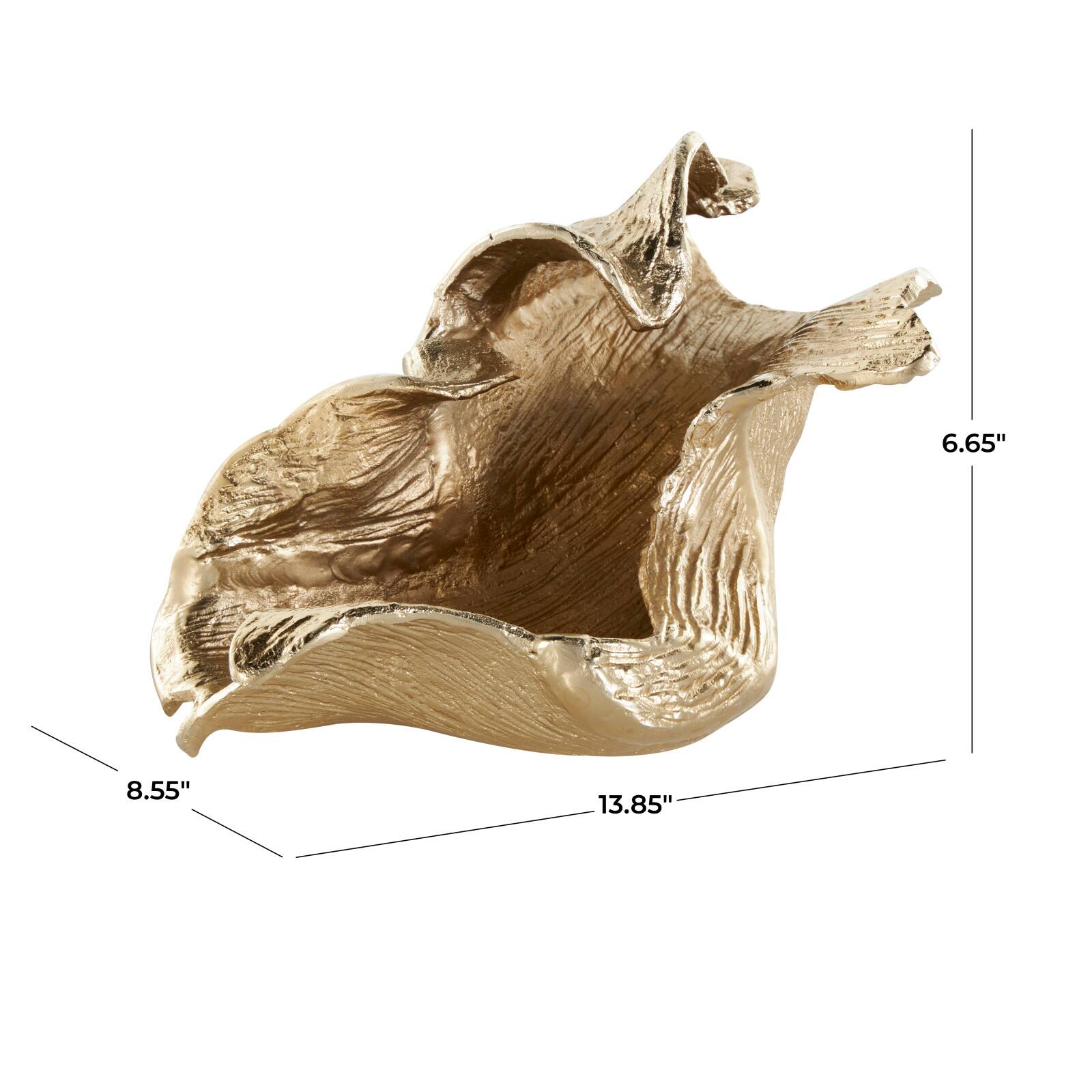 13.75" Gold Aluminum Metal Abstract Textured Folded Leaf Decorative Bowl