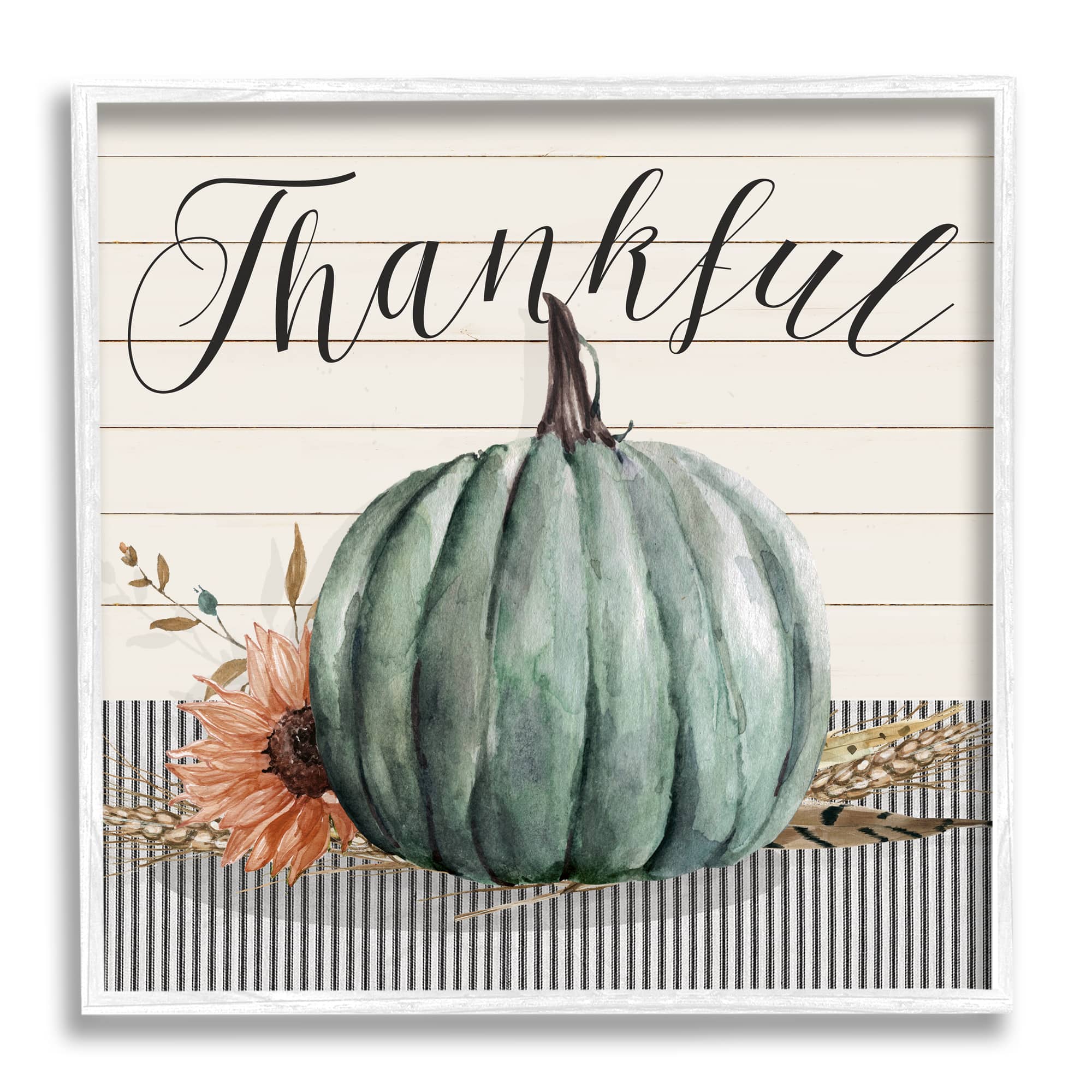 Stupell Industries Thankful Autumn Floral Pumpkin Framed Giclee Art