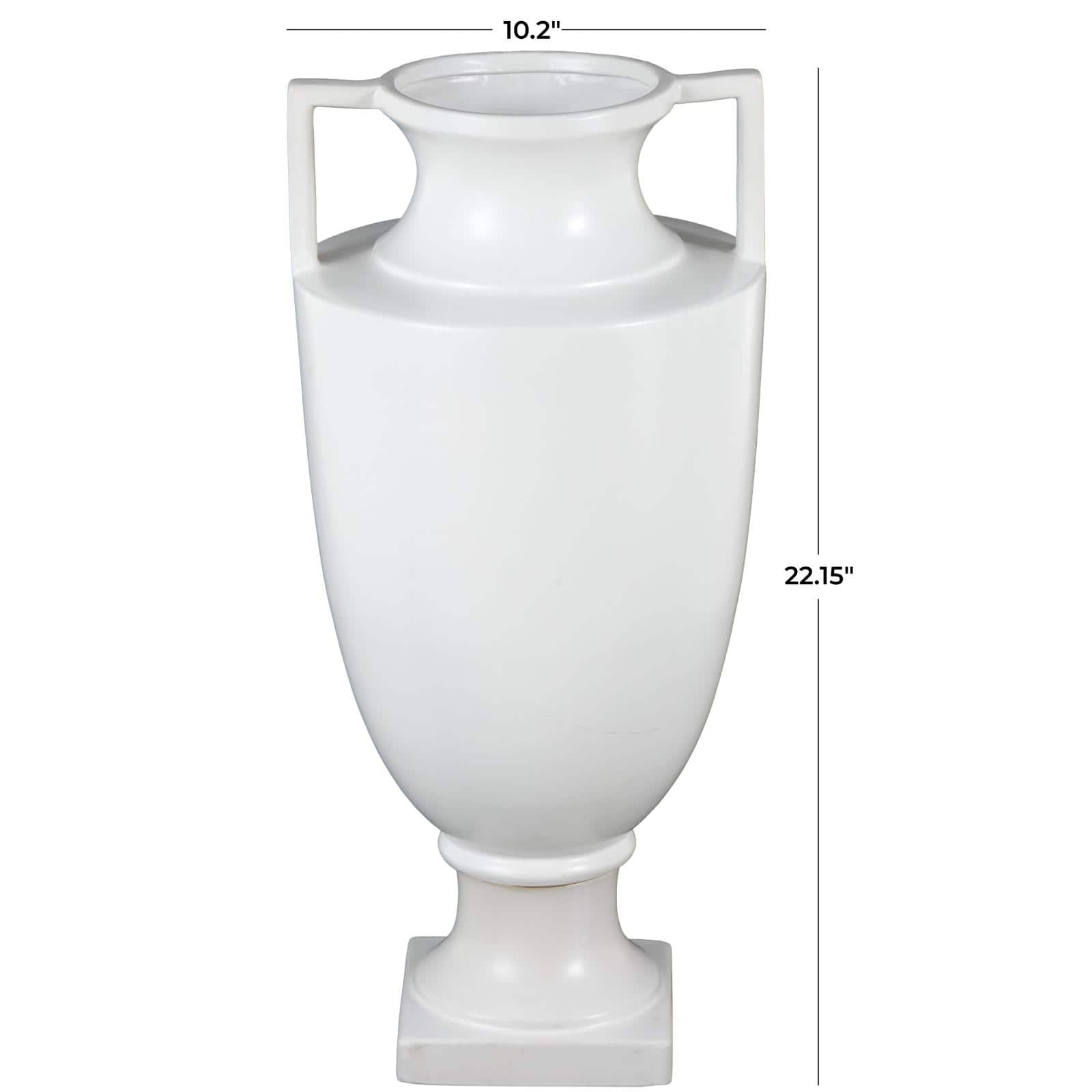 22" White Urn-Shaped Ceramic Vase with Handles