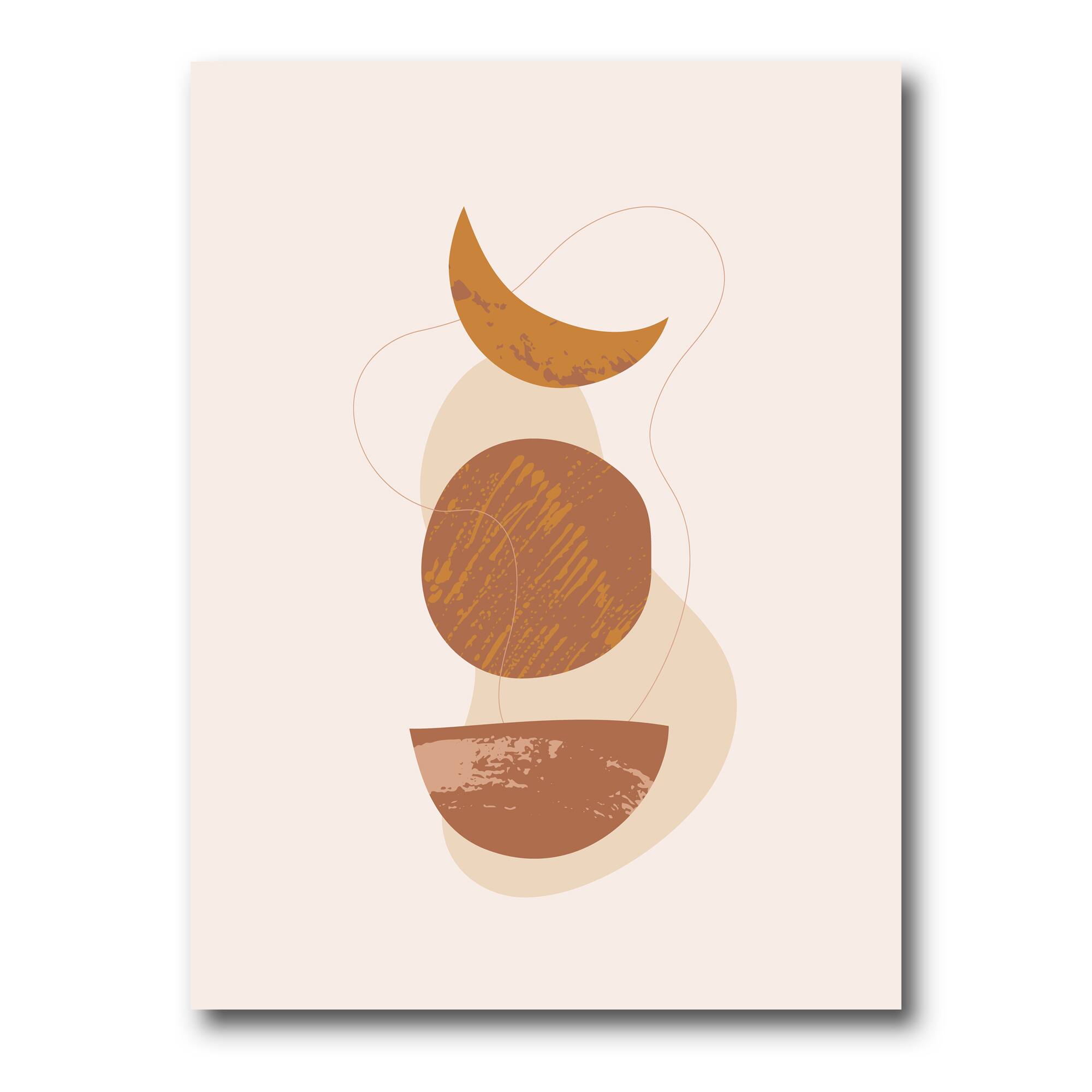 Designart - Moon and Sun Shapes In Retro Terracotta Tones I - Modern Canvas Wall Art Print