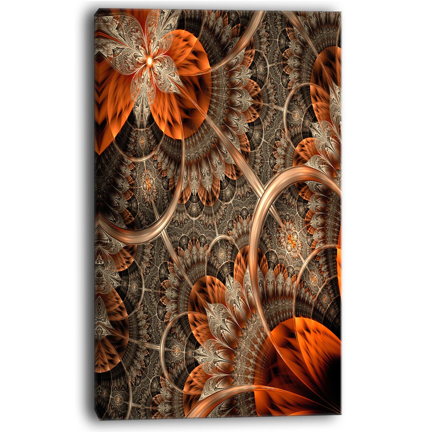 Designart - Orange Brown Digital Art Fractal Flower - Floral Canvas Art Print