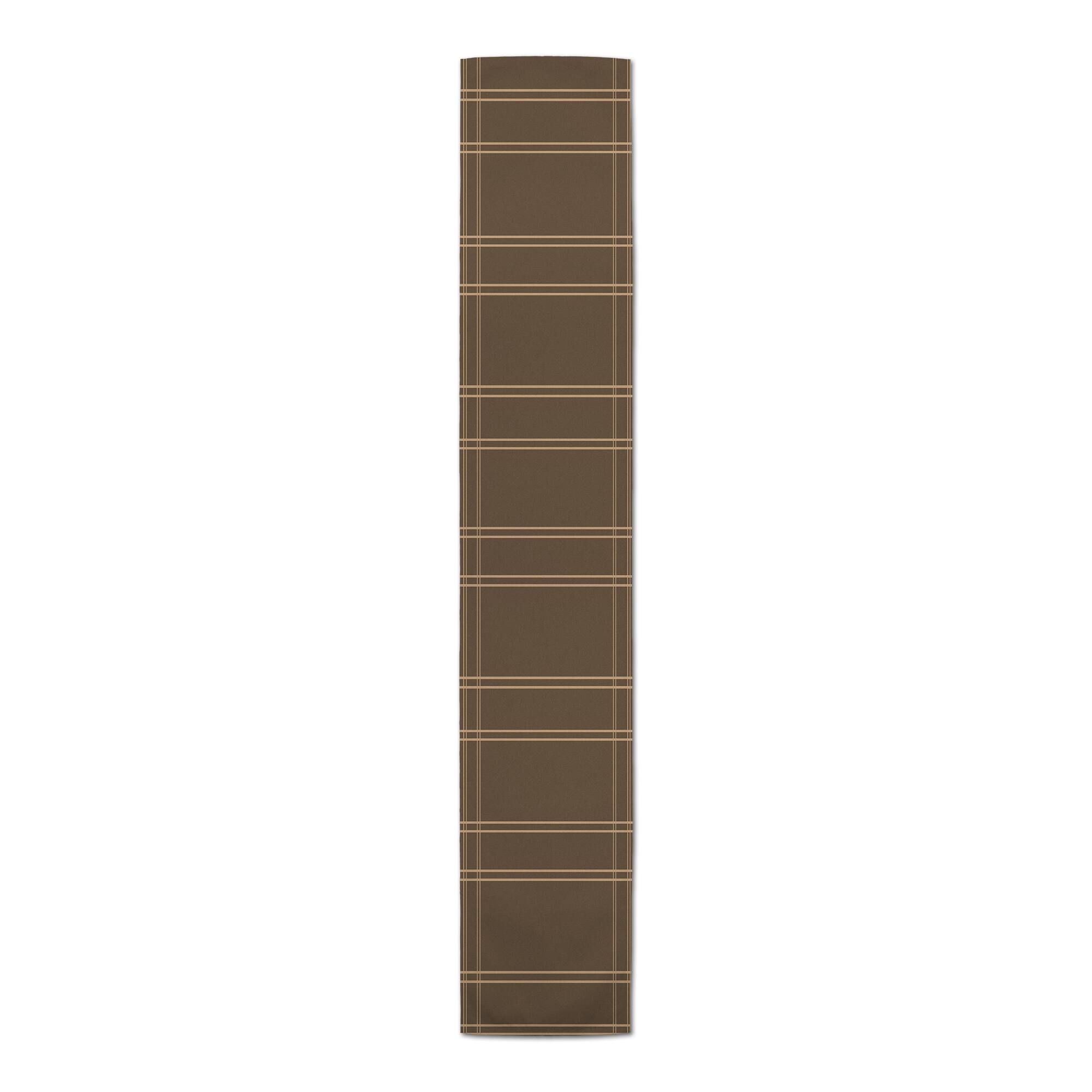 90" Brown Plaid Fall Lines Poly Twill Table Runner