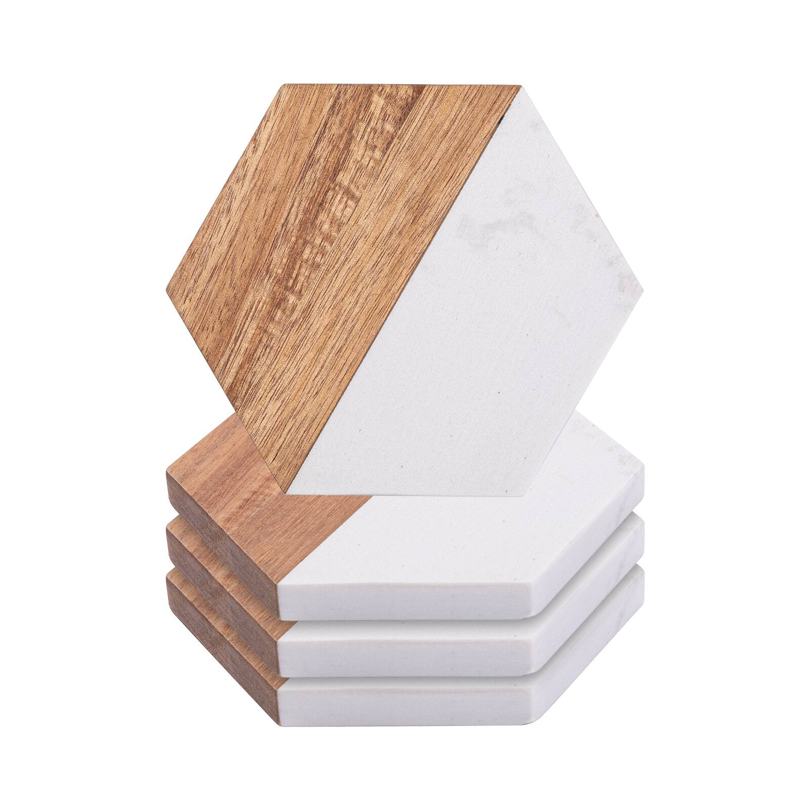 Craft Express 4ct. 3.93" x 4.5" Coaster Marble & Wood Laserable Hexagonal