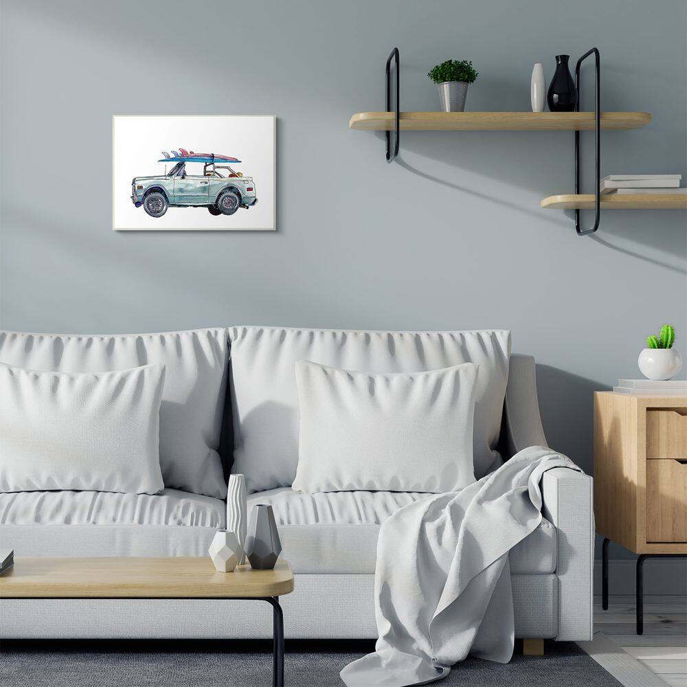 Stupell Industries Retro Beach Cruiser with Surfboard Minimal Illustration Wood Wall Plaque