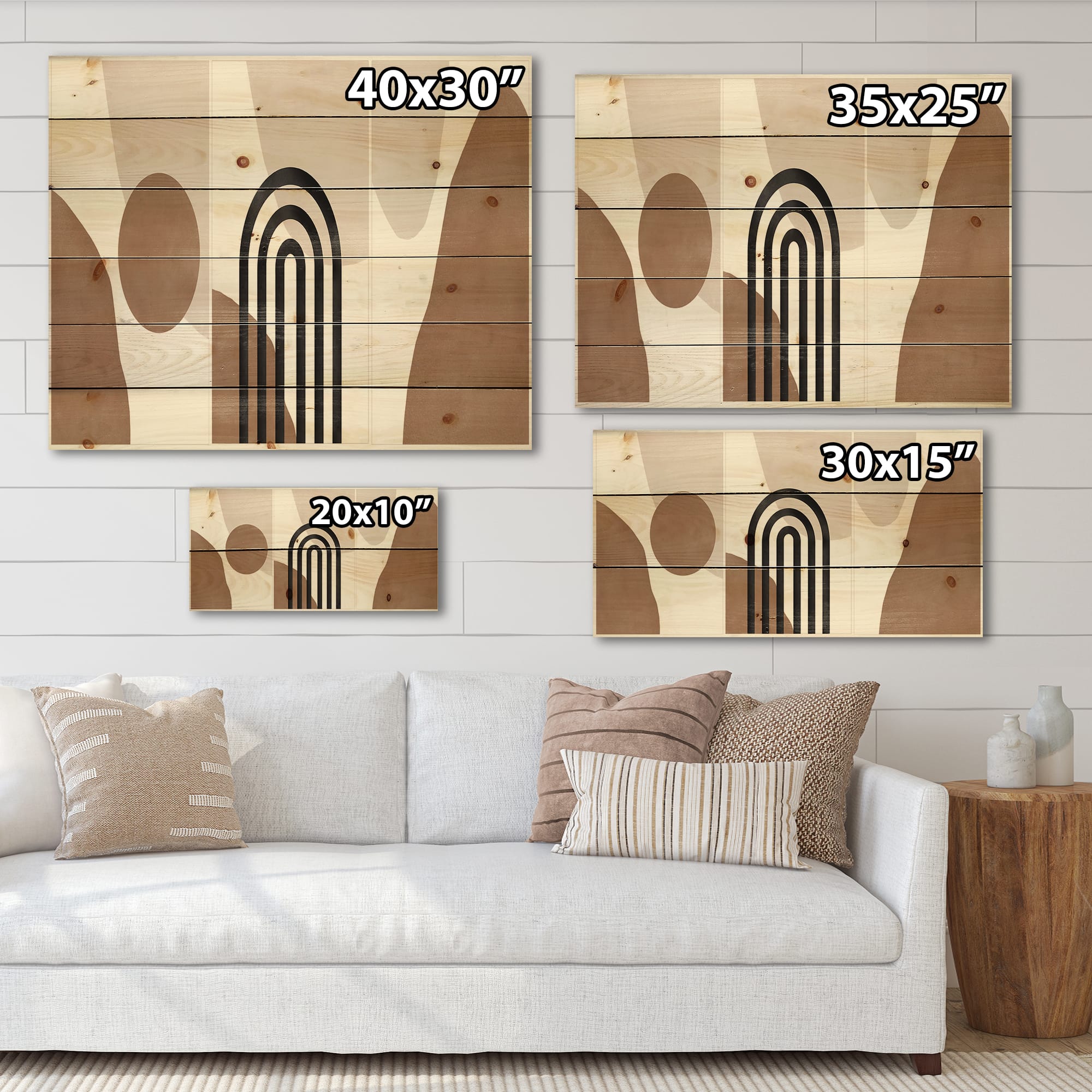 Designart - Abstract Shapes in Terracotta and Ivory Shapes II - Modern Print on Natural Pine Wood