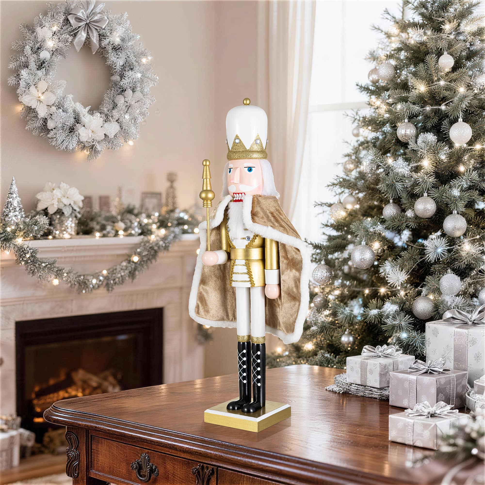 Glitzhome® 24" Wooden Christmas Gold King Nutcracker