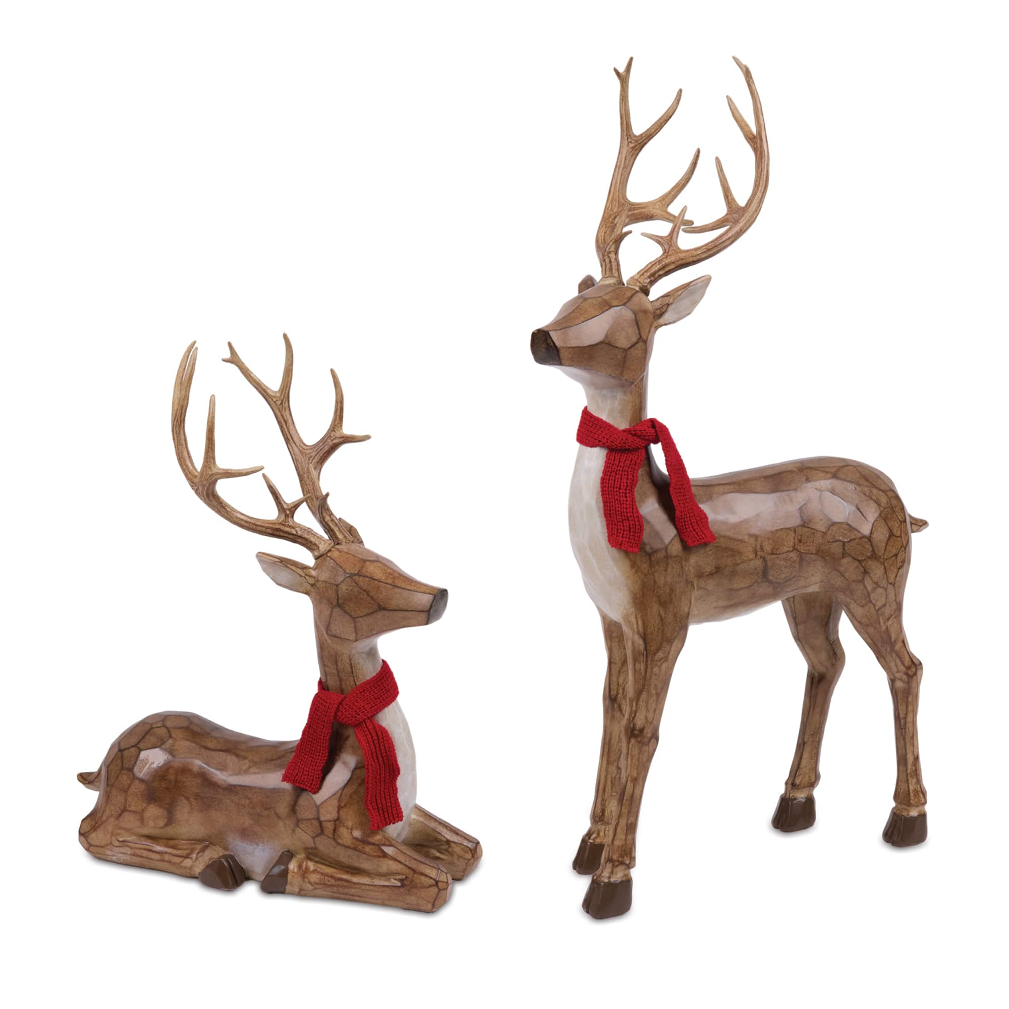 Melrose Carved Deer with Scarf Statue Set