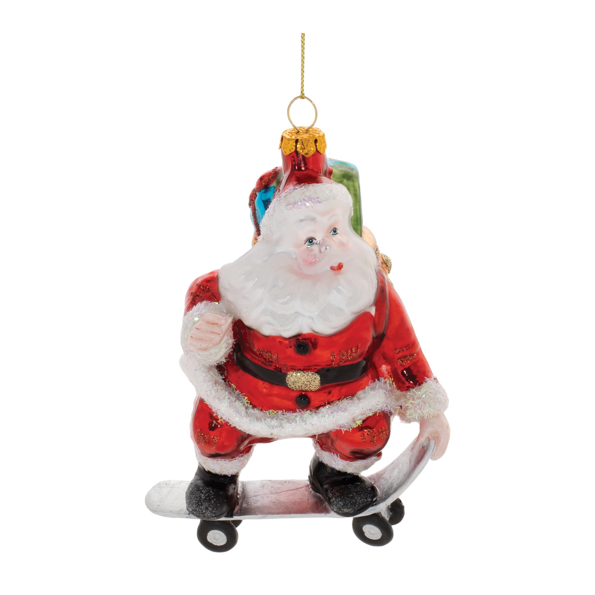 5.5" Glass Skateboarding Santa Ornaments, 6ct.