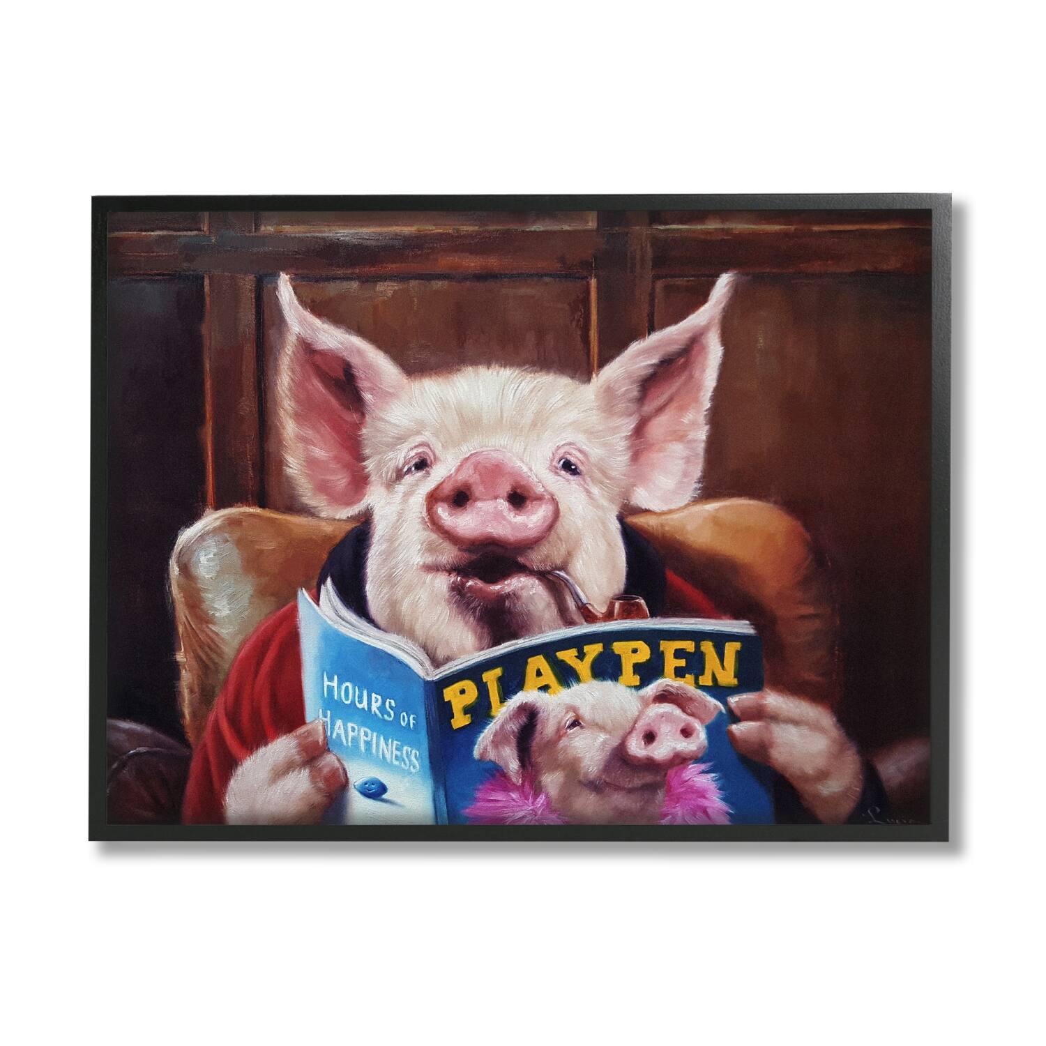 Stupell Industries Funny Pig Magazine Man Cave Framed Giclee Art