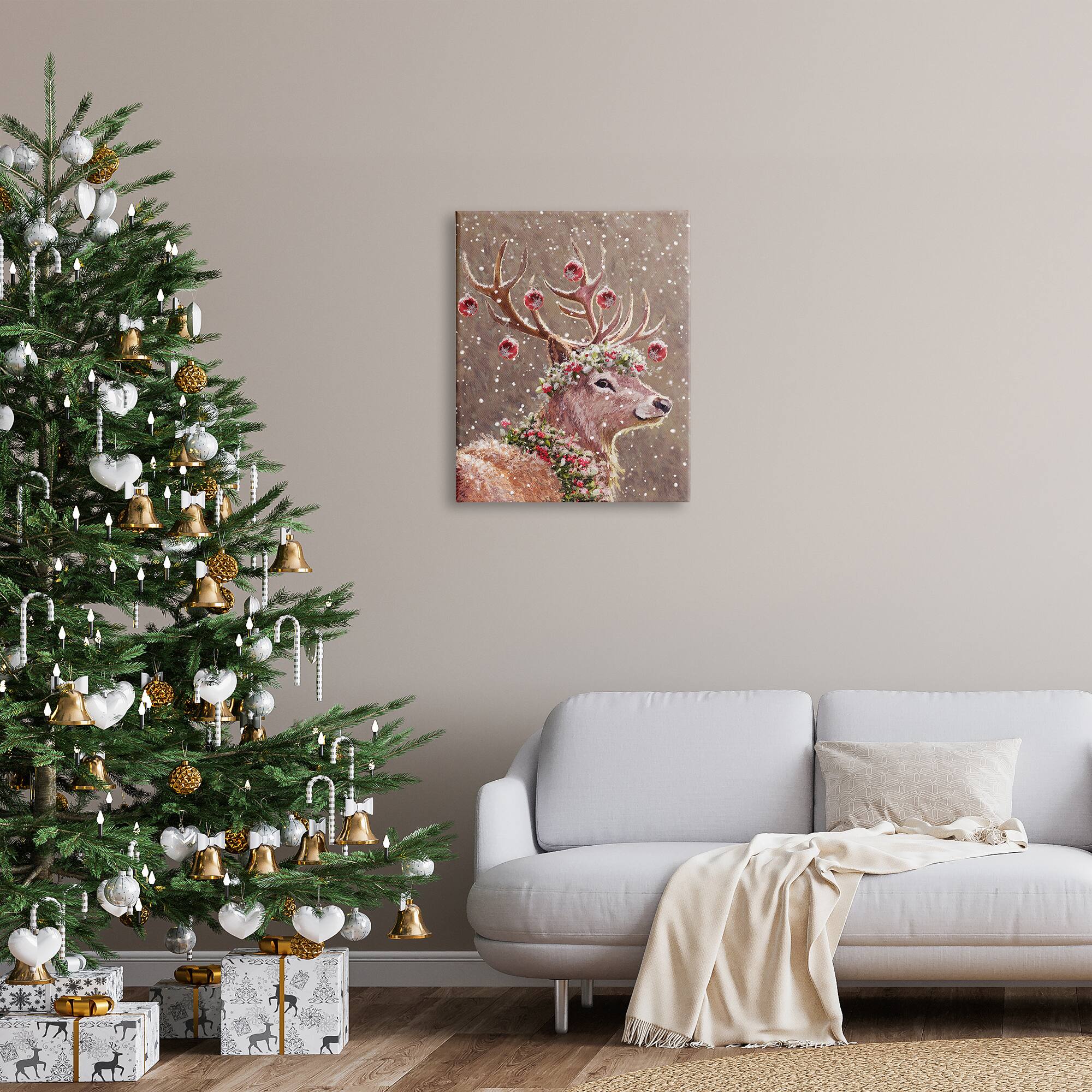 Stupell Industries Deer Antler Holiday Ornaments Canvas Wall Art
