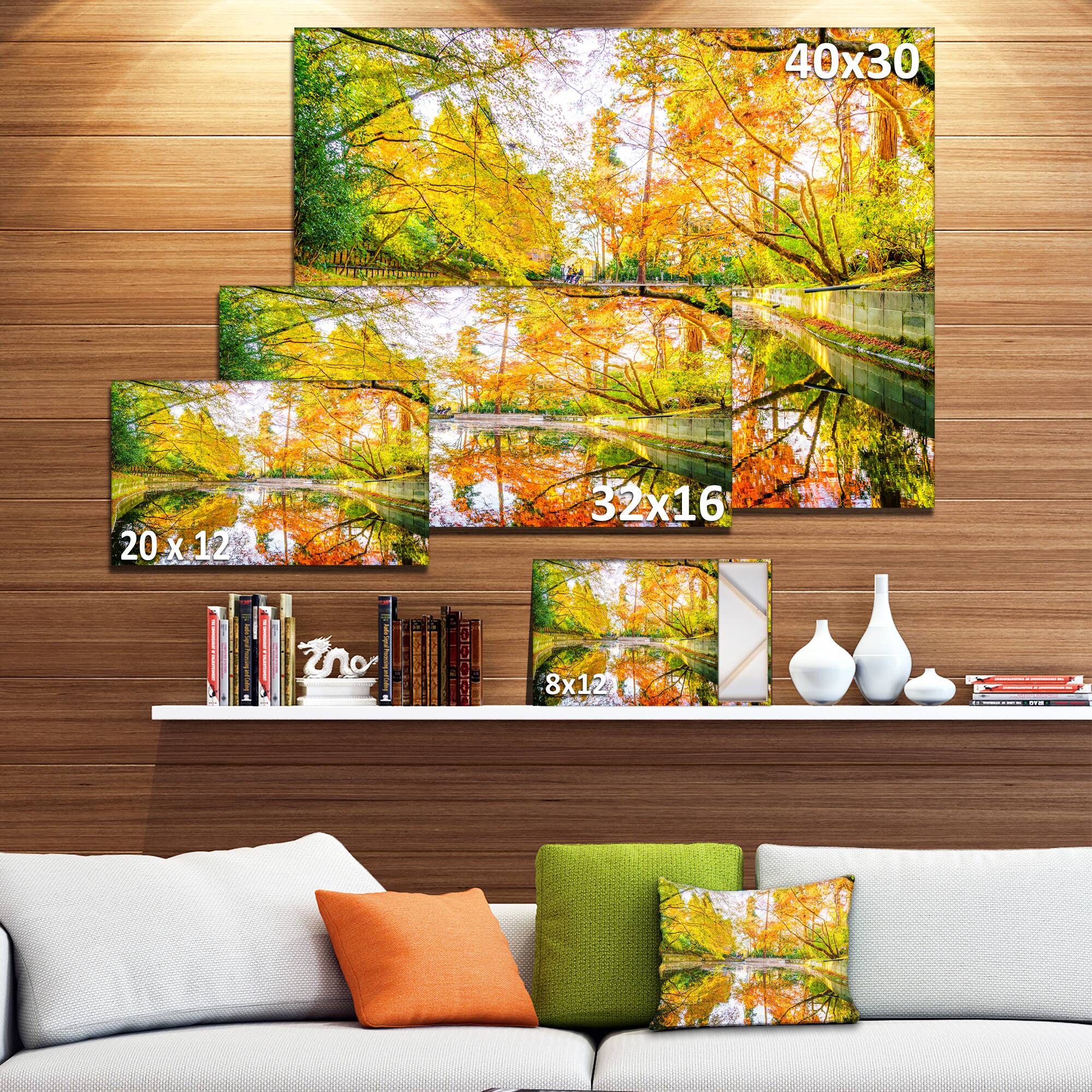 Designart - Bright Fall Forest with River