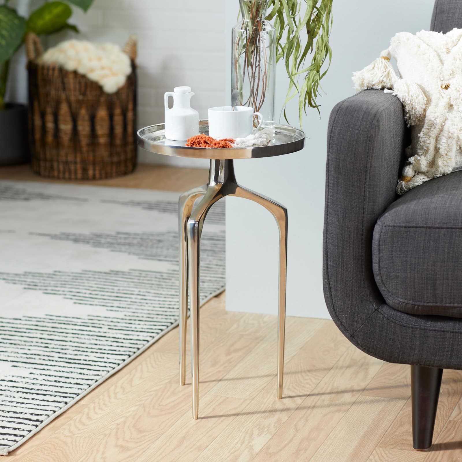 13" Contemporary Round Silver Raised Edge Accent Table