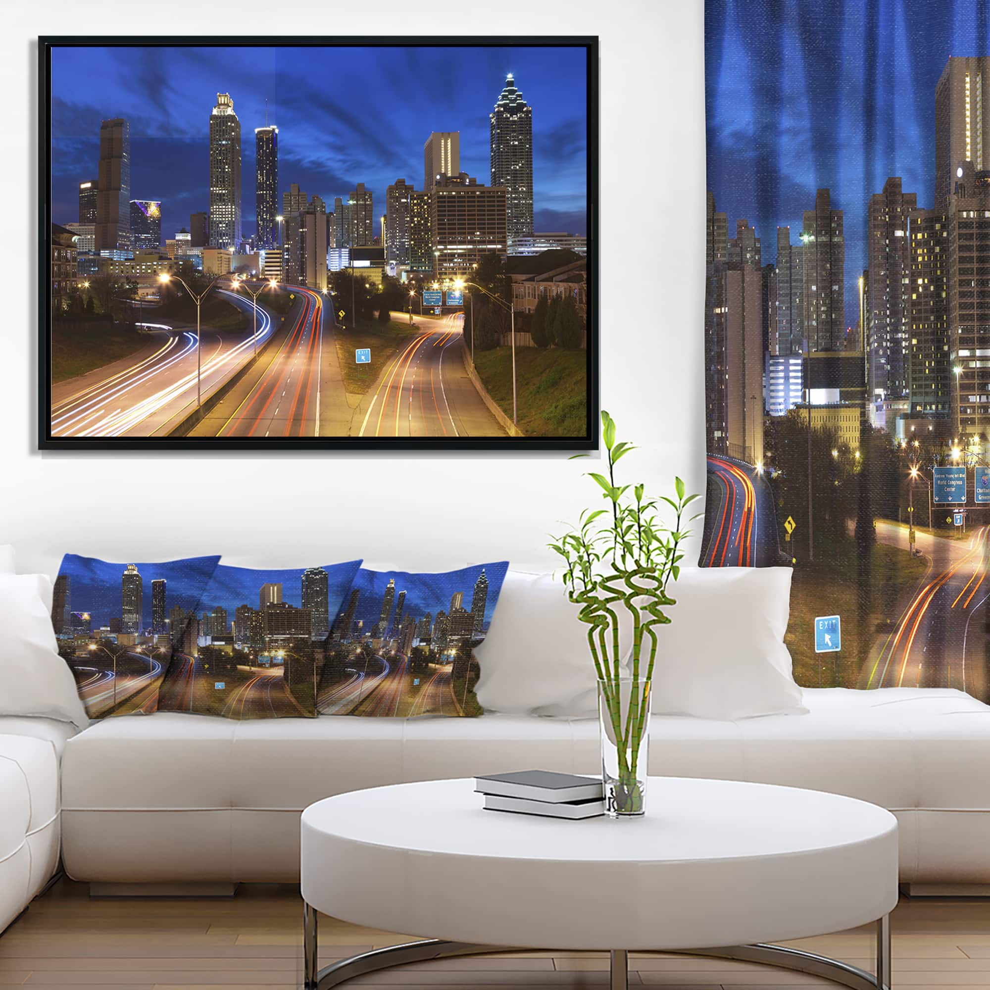 Designart - Atlanta Skyline Twilight Blue Hour - Cityscape Framed Canvas Print