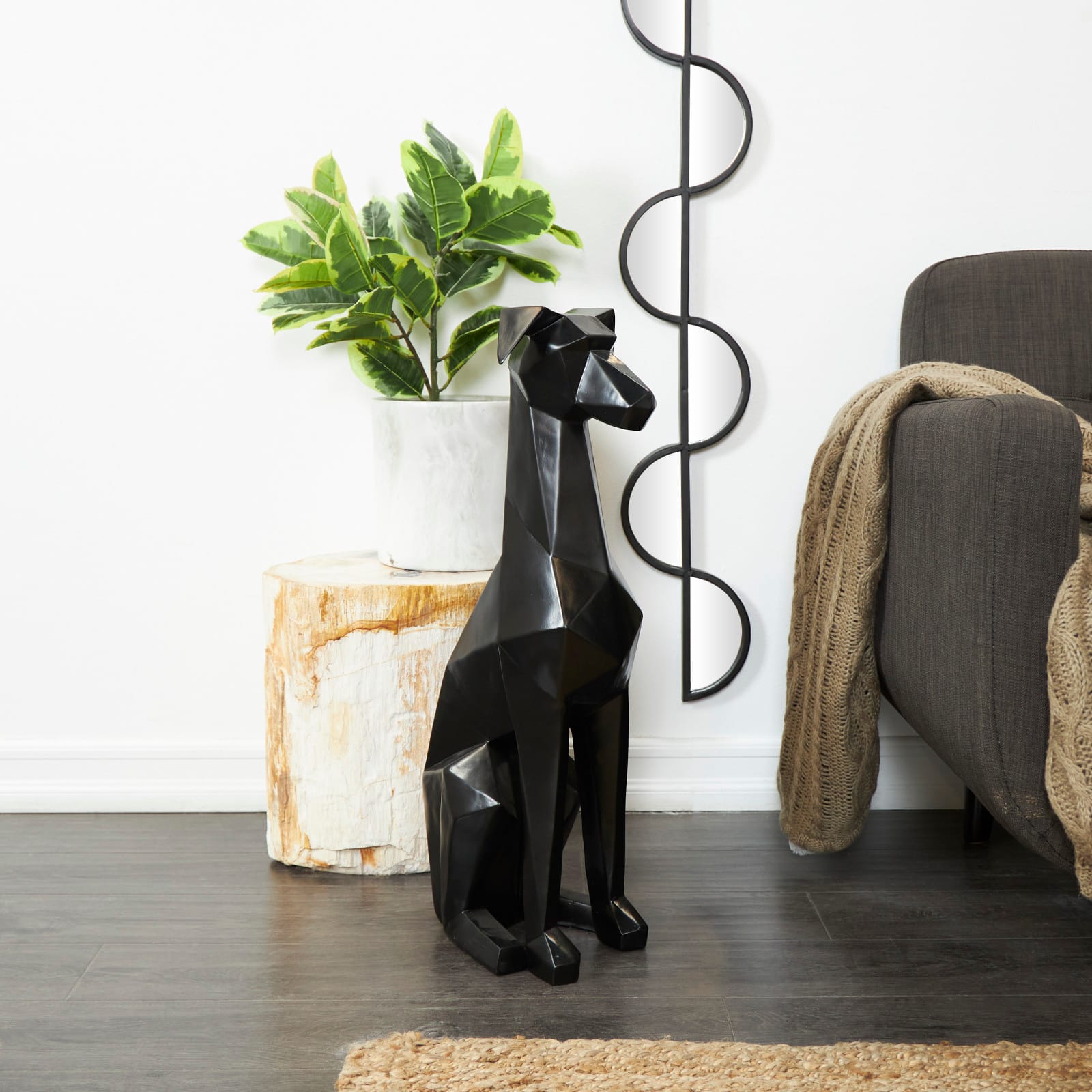 30" Silver Cubist Dog Sculpture