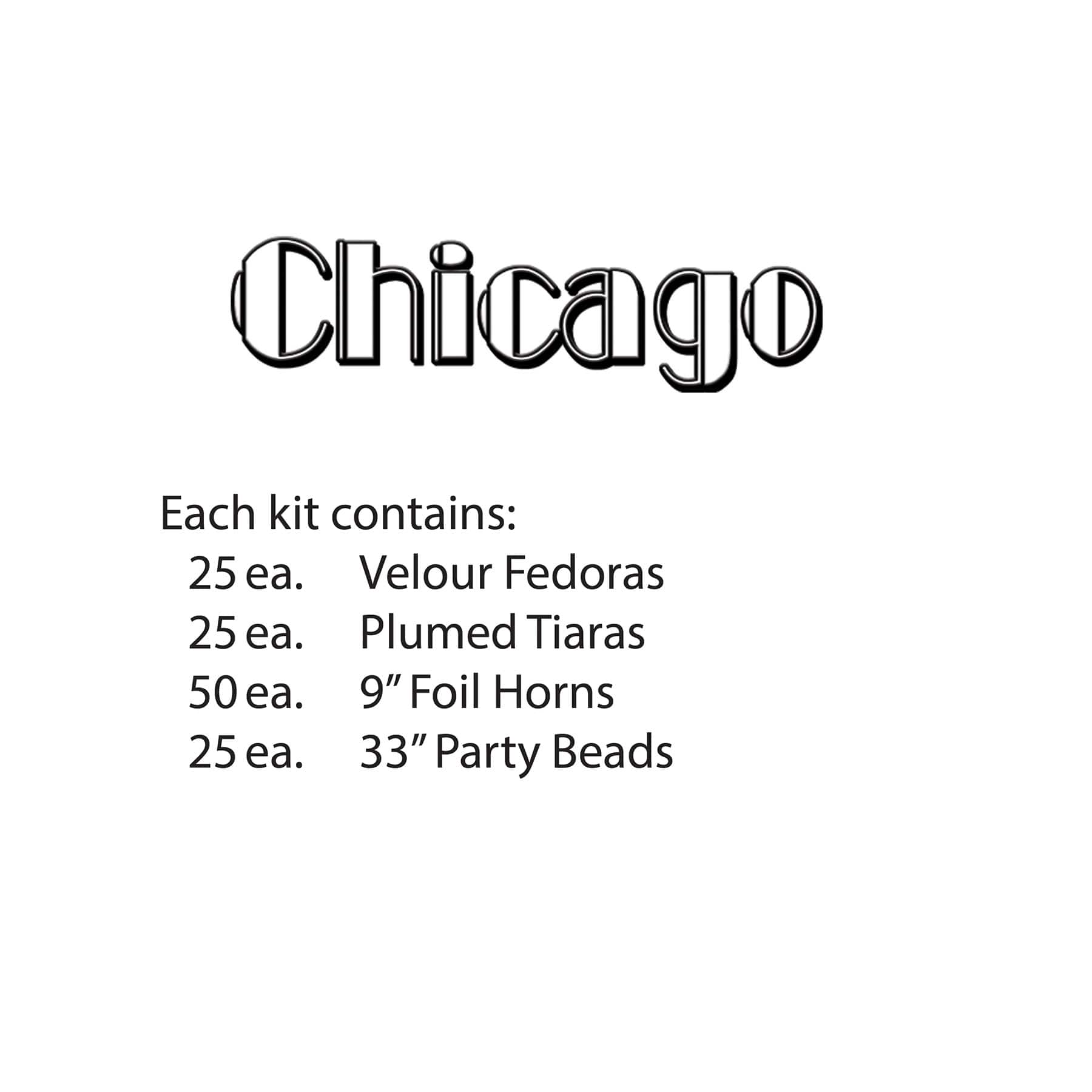 Beistle Black & White New Year Chicago Party Favor Kit for 50