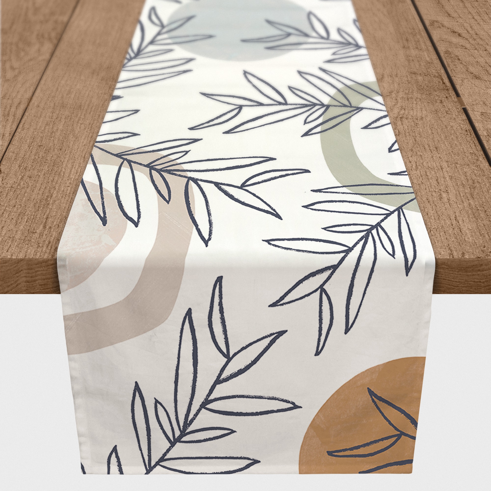 72" Mid Mod Arch Leaves Cotton Twill Runner
