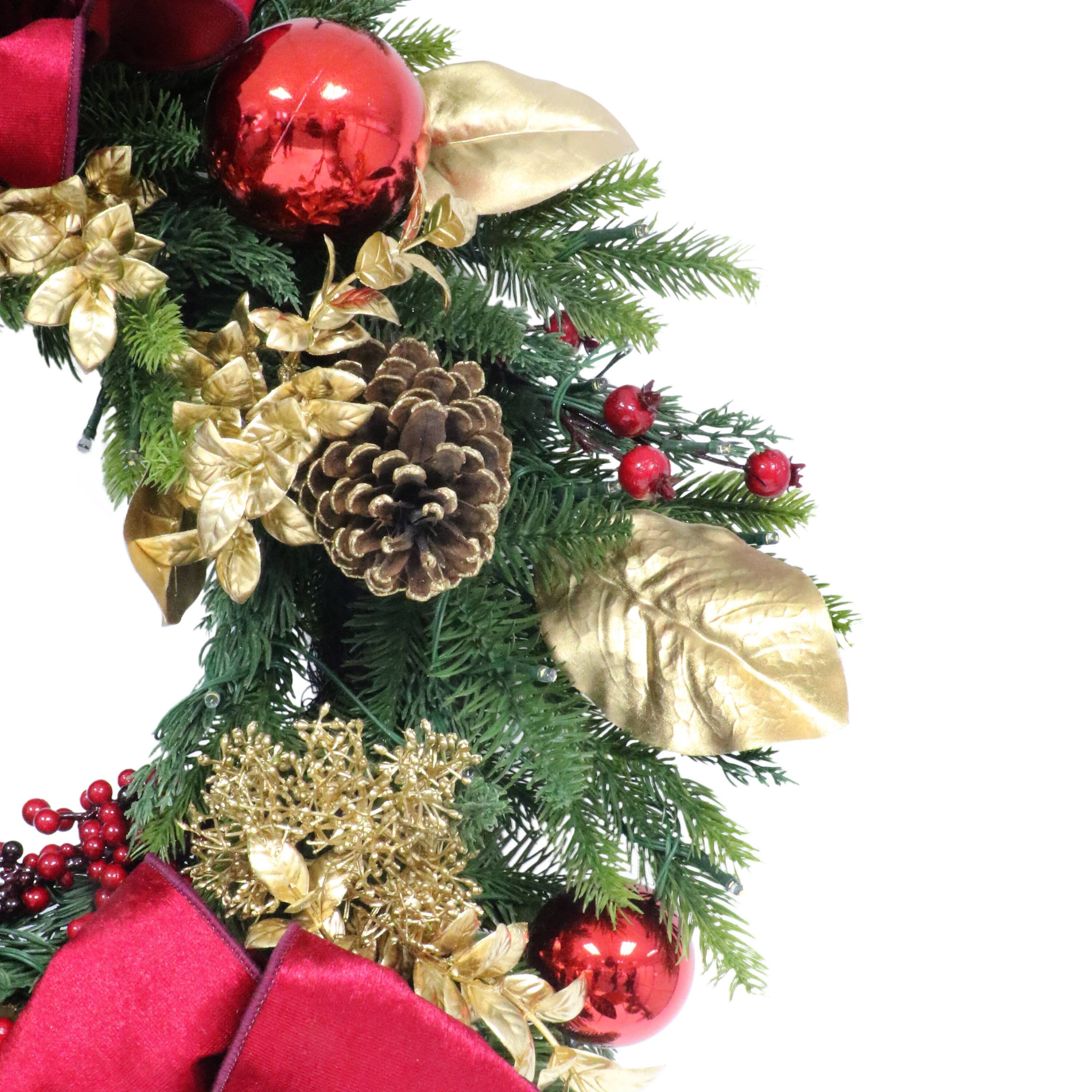 26" Pre-Lit Artificial Adorned Christmas Wreath