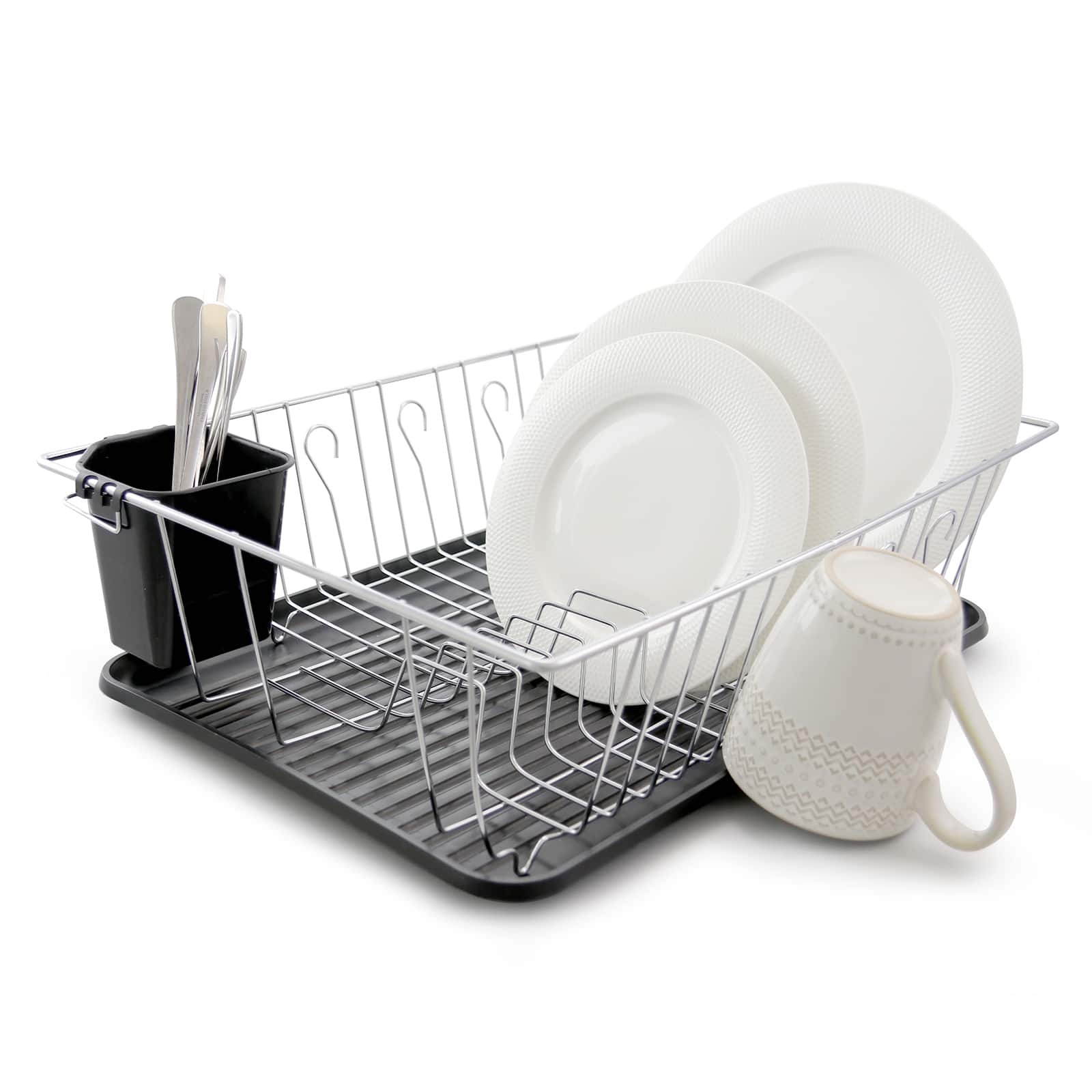 MegaChef 16" Chrome-Plated Black Plastic Countertop Drying Dish Rack