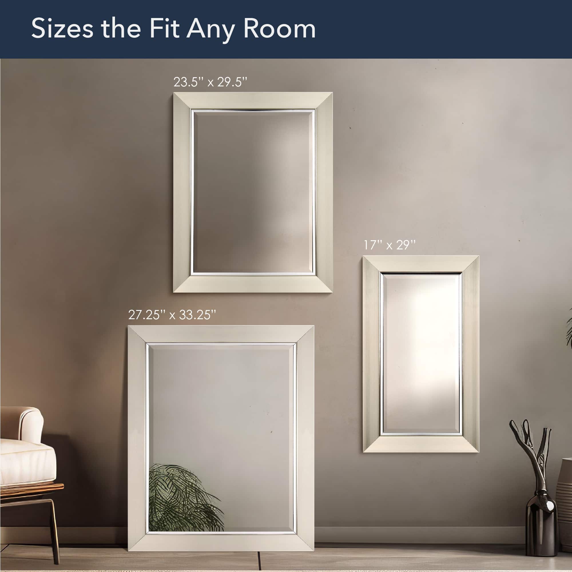 Head West Brushed Nickel With Chrome Inner Lip Beveled 27.5" x 33.5" Framed Accent Vanity Mirror