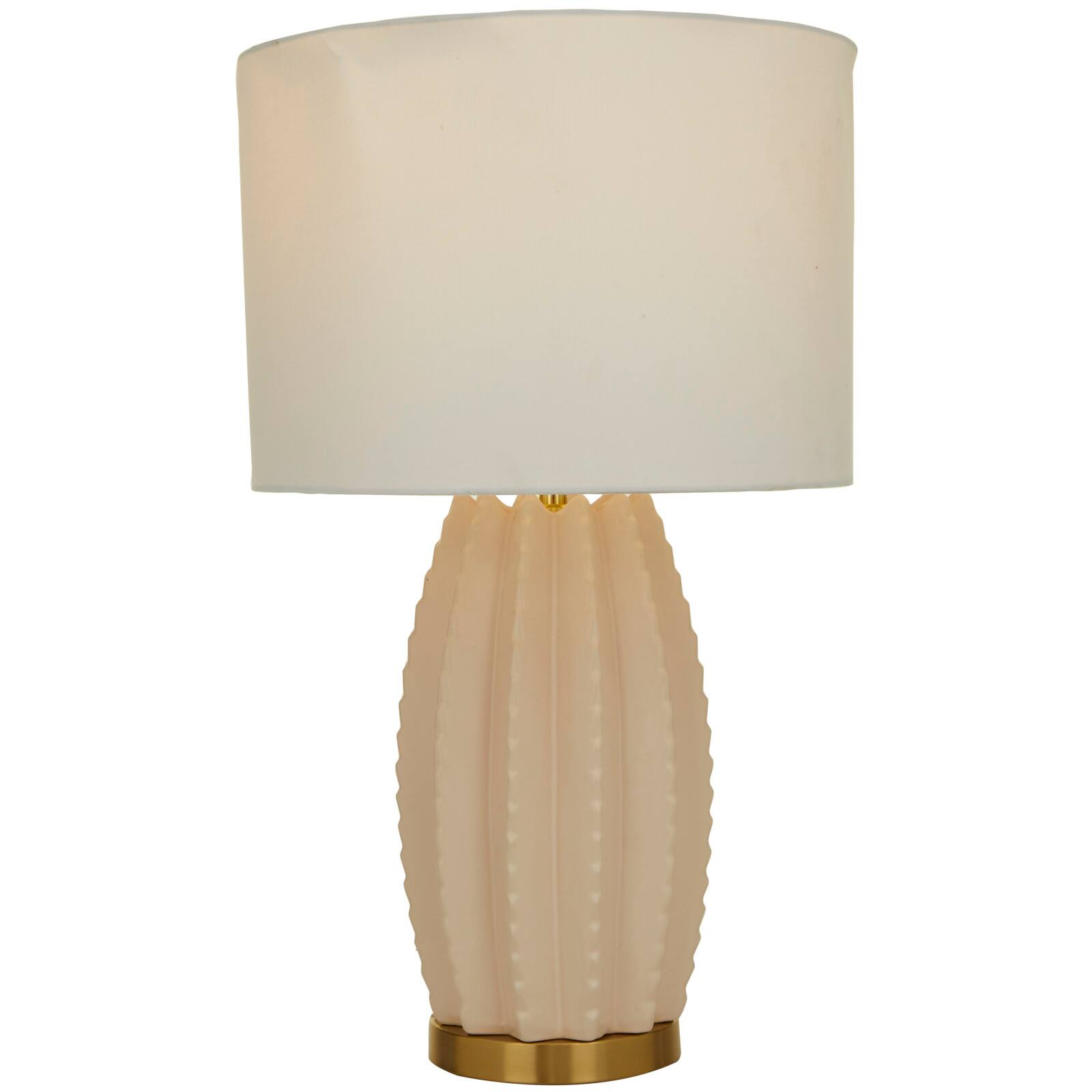CosmoLiving by Cosmopolitan Cream Ceramic Gourd Style Base Table Lamp with Drum Shade 15" x 15" x 24"
