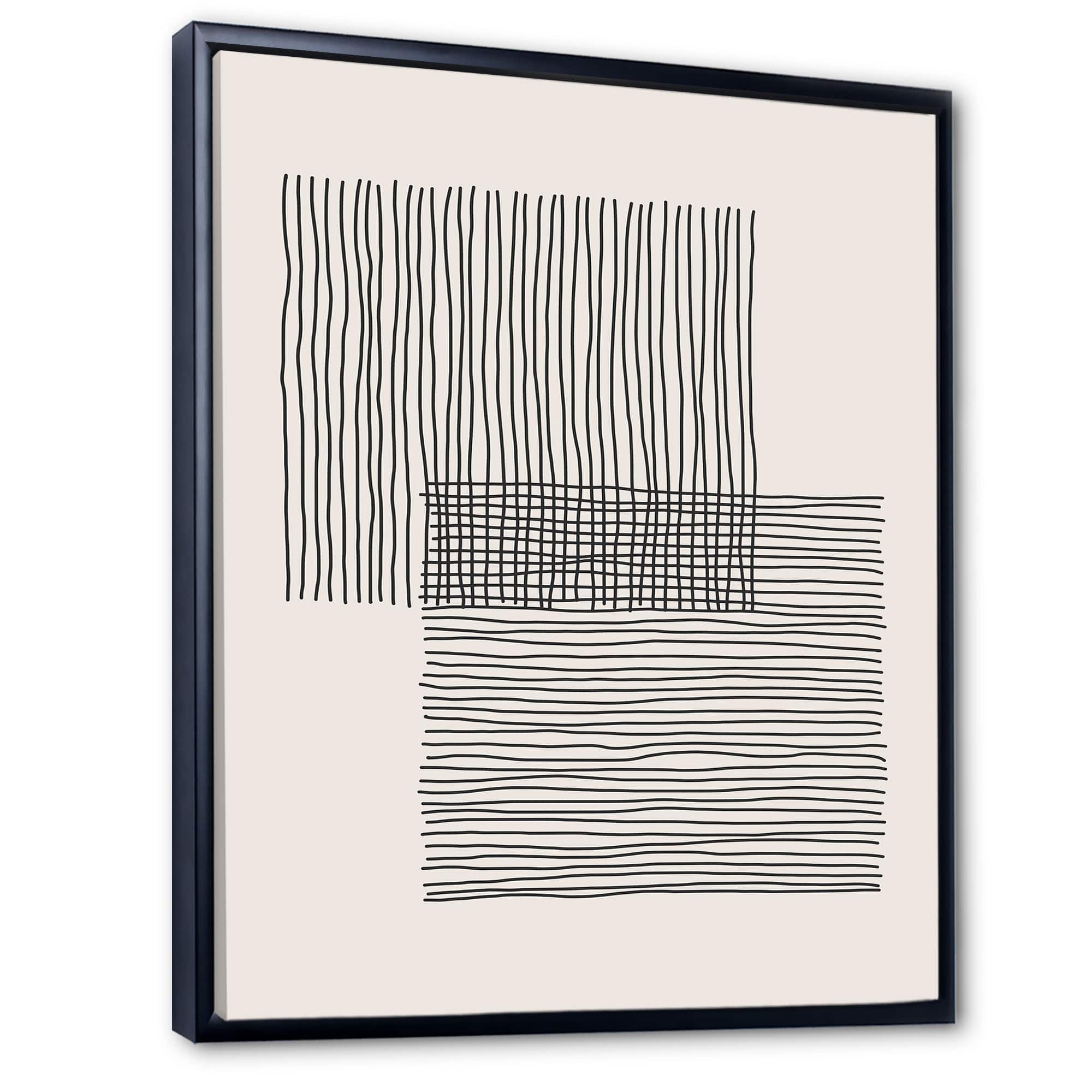 Designart - Minimal Geometric Lines And Squares II - Modern Canvas Wall Art Print in Black Frame