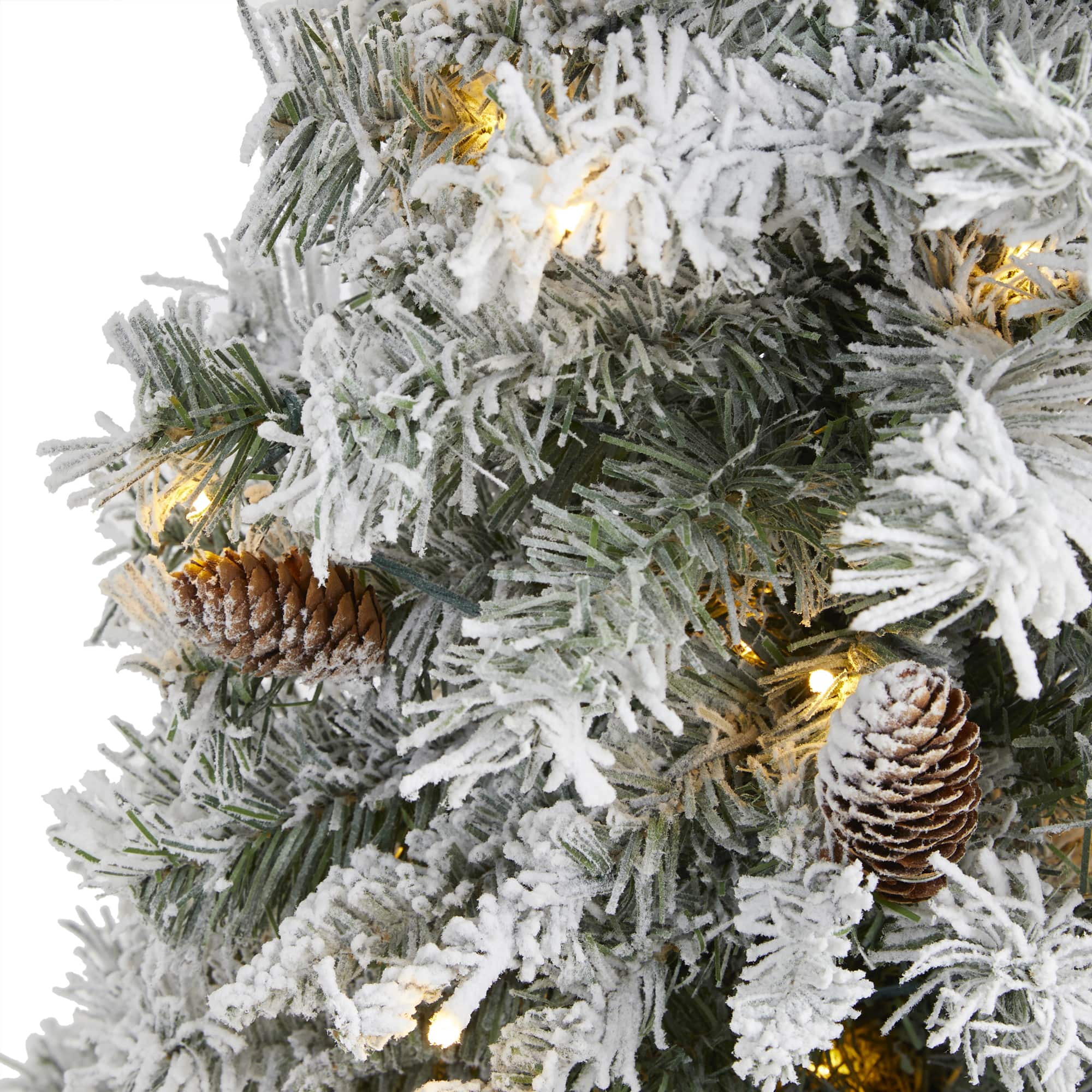 3ft. Pre-Lit Flocked White River Mountain Pine & Pinecones Artificial Christmas Tree with Clear LED Lights