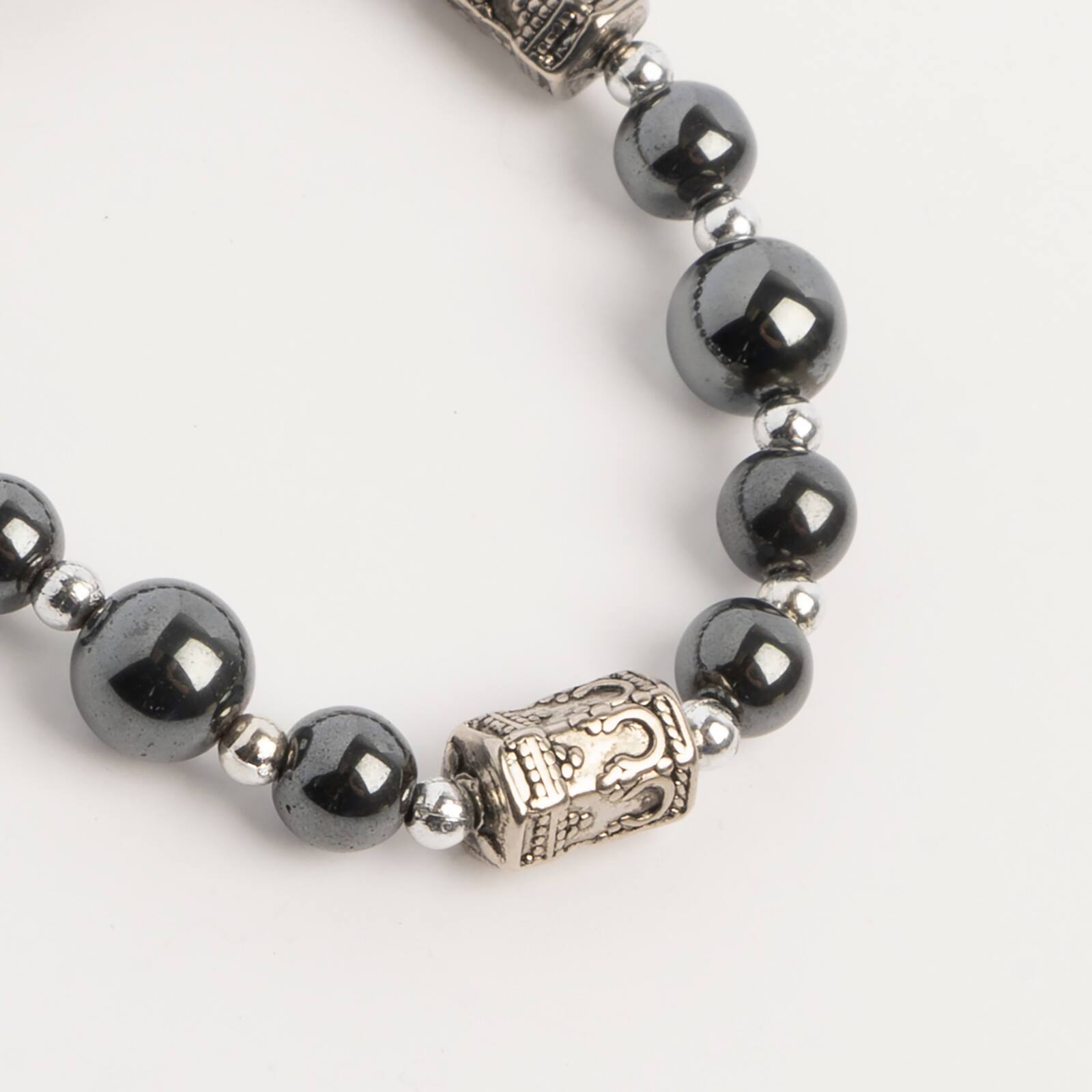 John Bead Hematite Black Natural Stone Stretch Bracelet