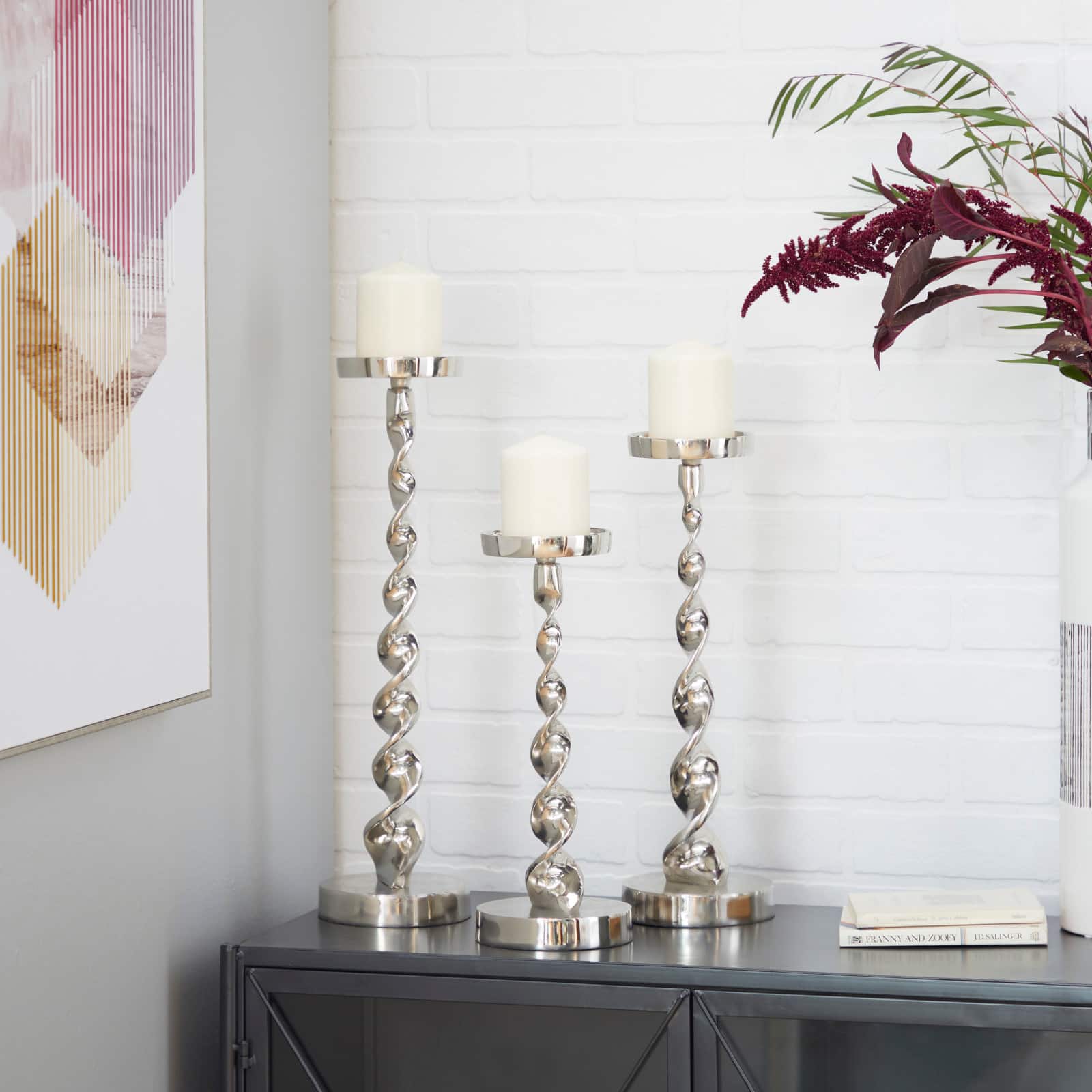 Silver Aluminum Candle Holder Set