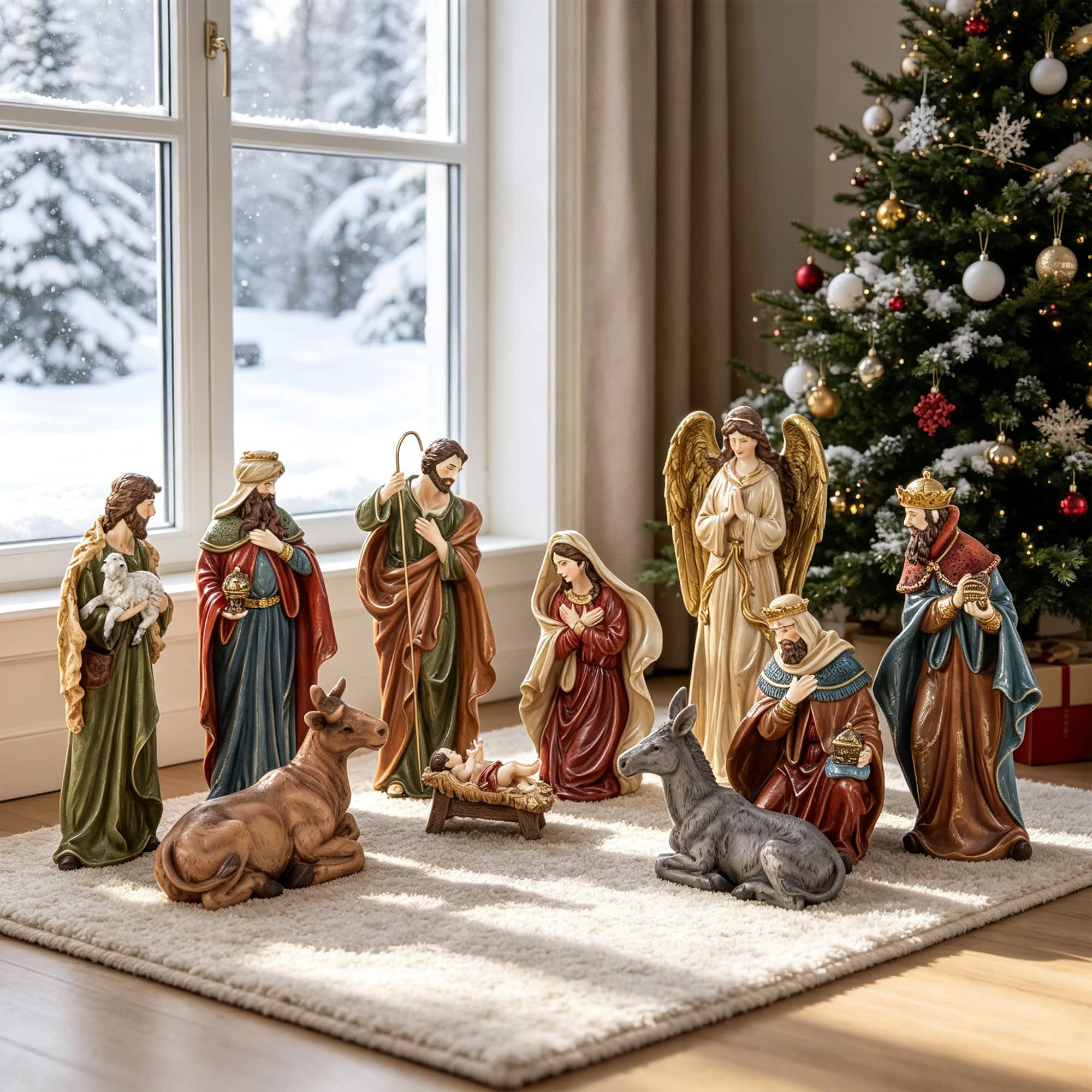 Glitzhome® 18" 10-Piece Oversized Christmas Nativity Figurine Set