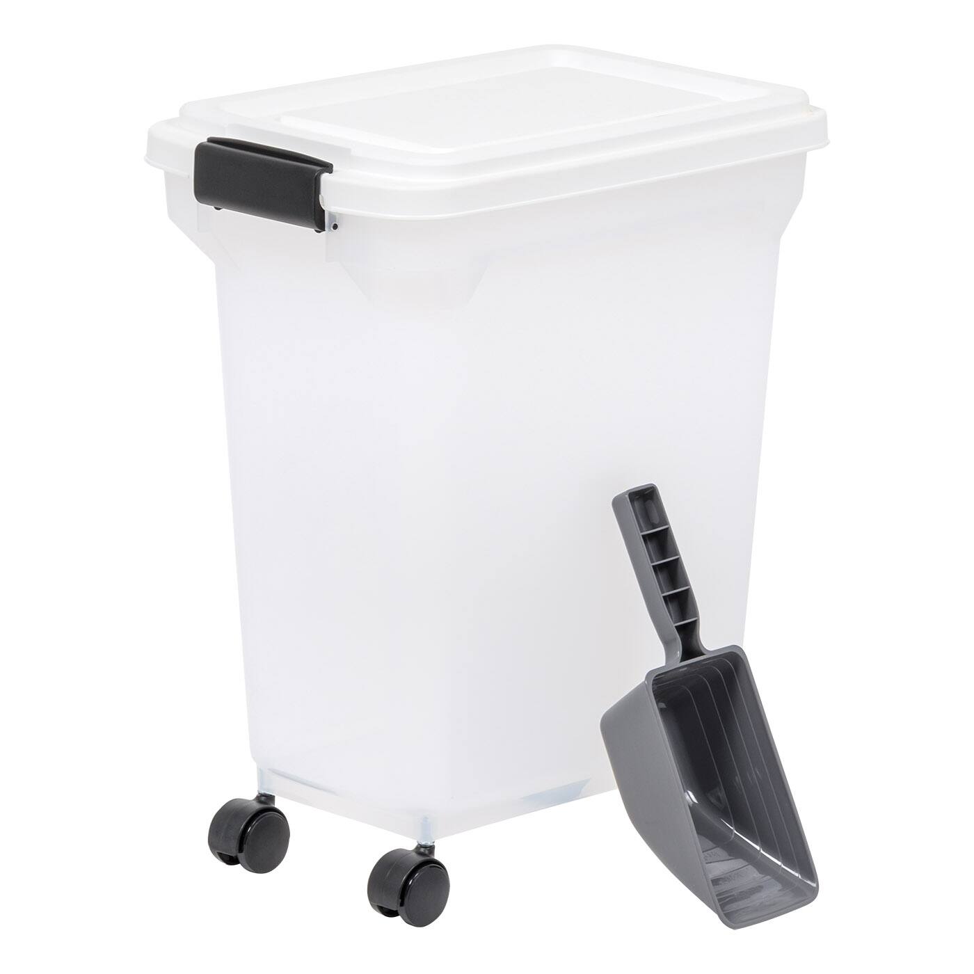 IRIS Clear, White, Black & Dark Gray 28qt. Food Container With Sealed Top & Scoop