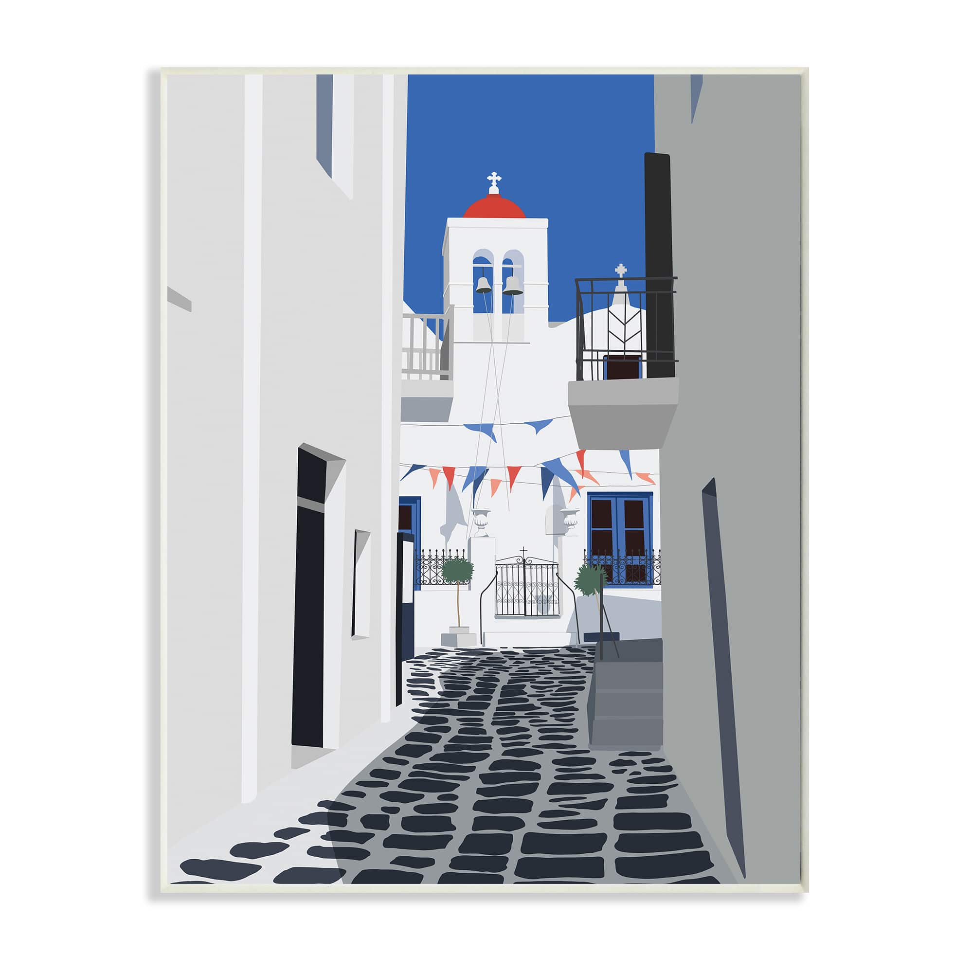 Stupell Industries European Coastal City Street Wooden Wall Plaque
