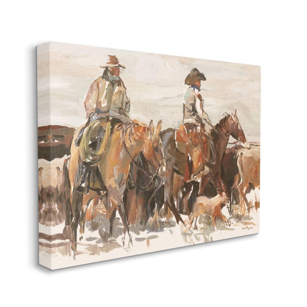 Stupell Industries Cowboys And Horses Farm Western Painting Canvas Wall Art