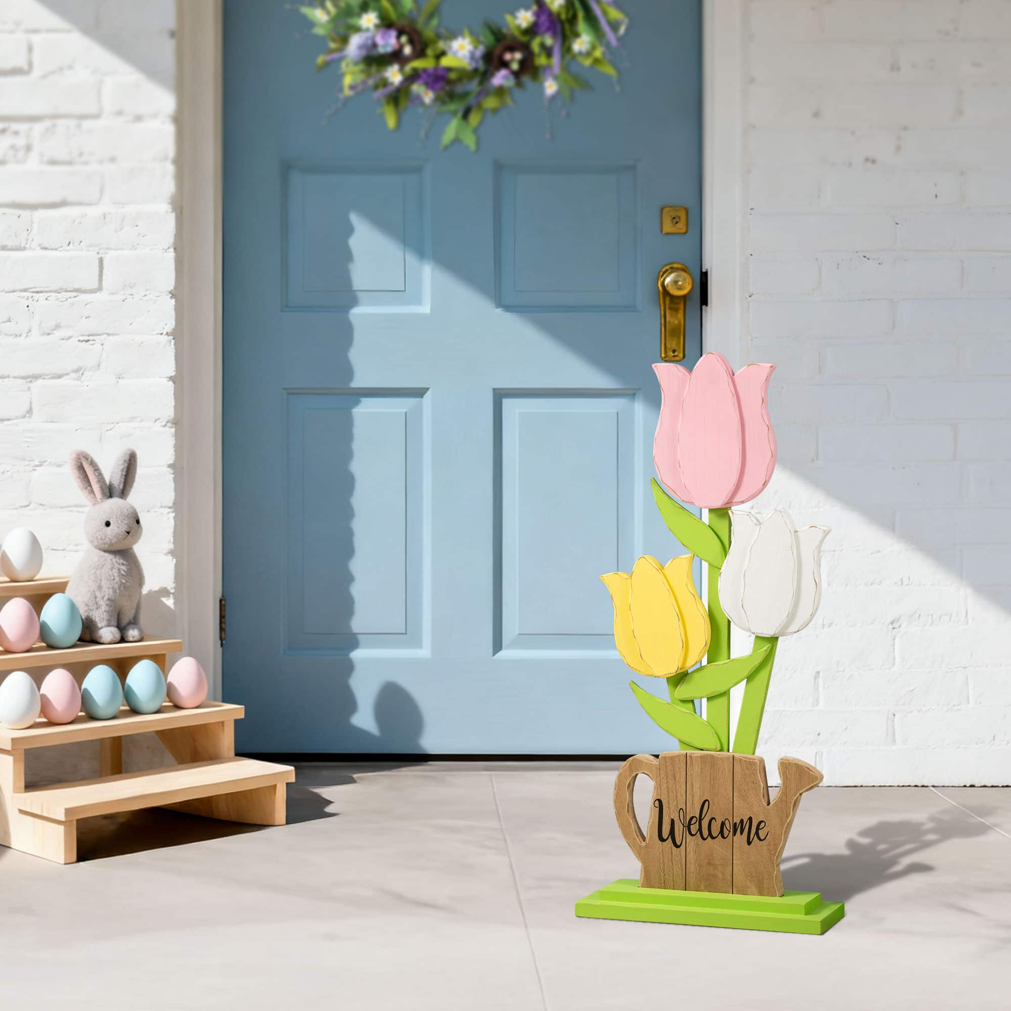 Glitzhome® 30" Easter Wooden Tulip Porch Decor