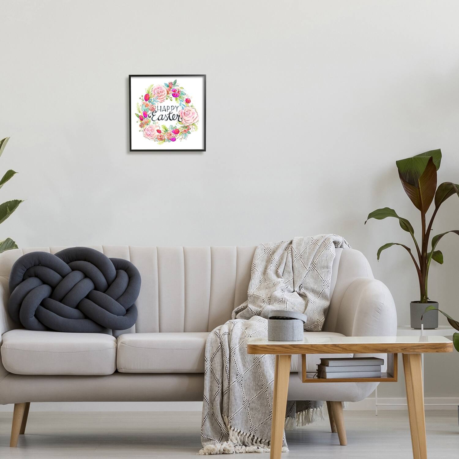 Stupell Industries Happy Easter Vivid Pink Floral Blossom Border Framed Giclee Art