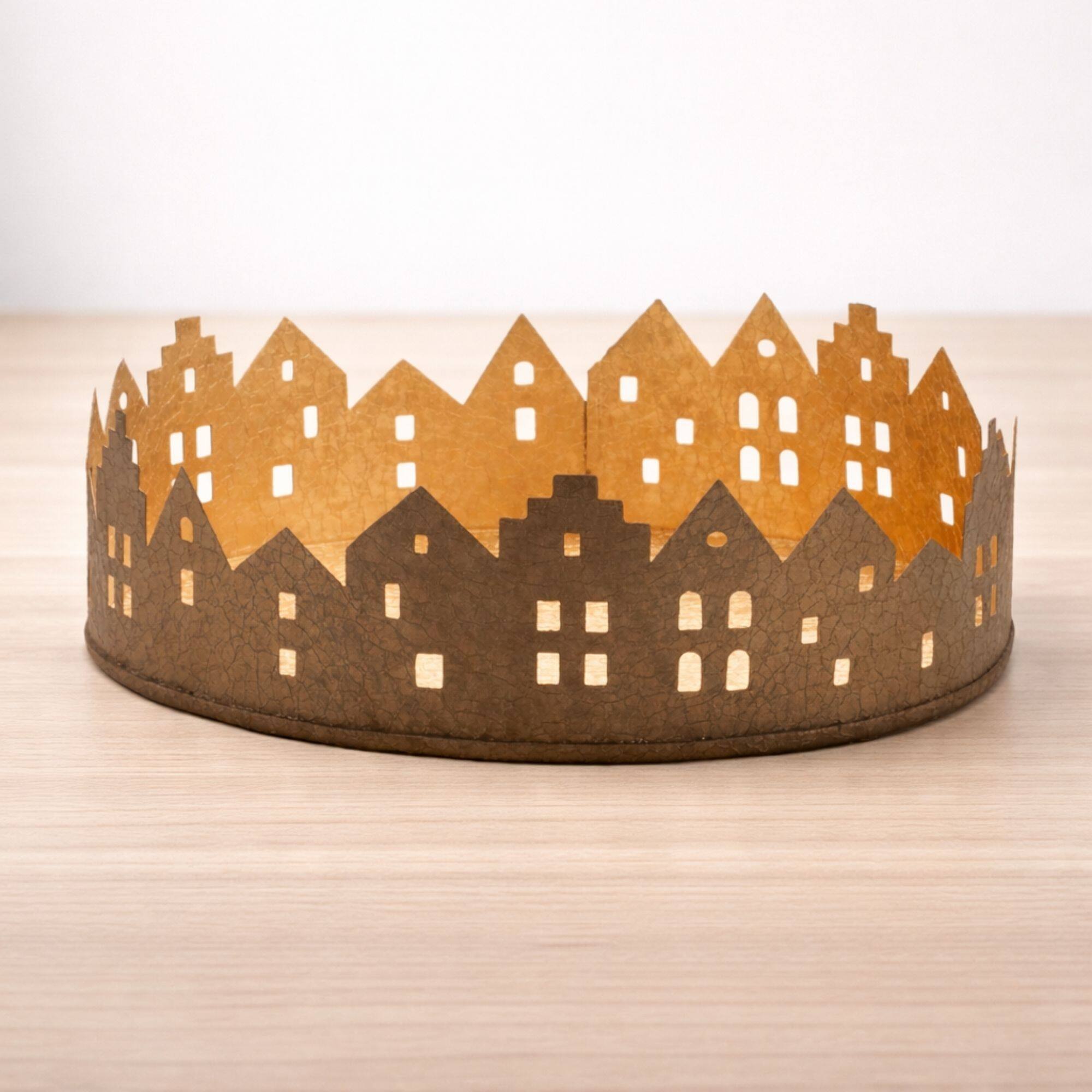 Melrose Gold Cut Metal Village Candle Holder