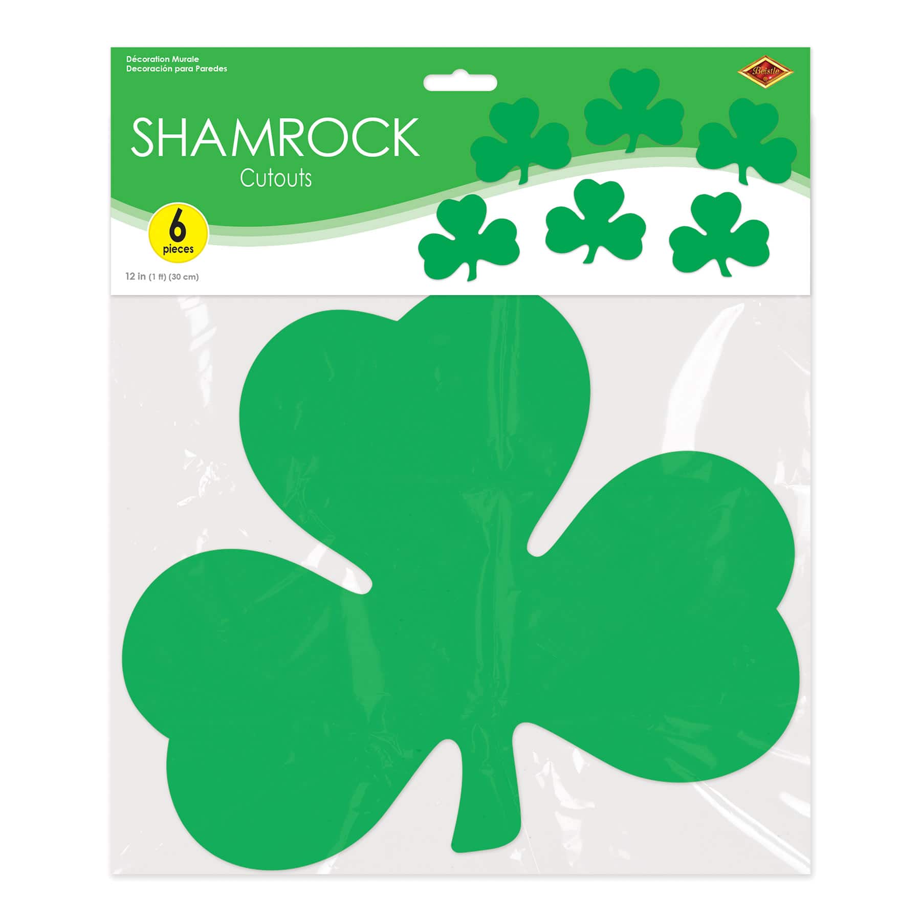 Beistle 12" Green Printed Shamrock Cutouts, 6ct.