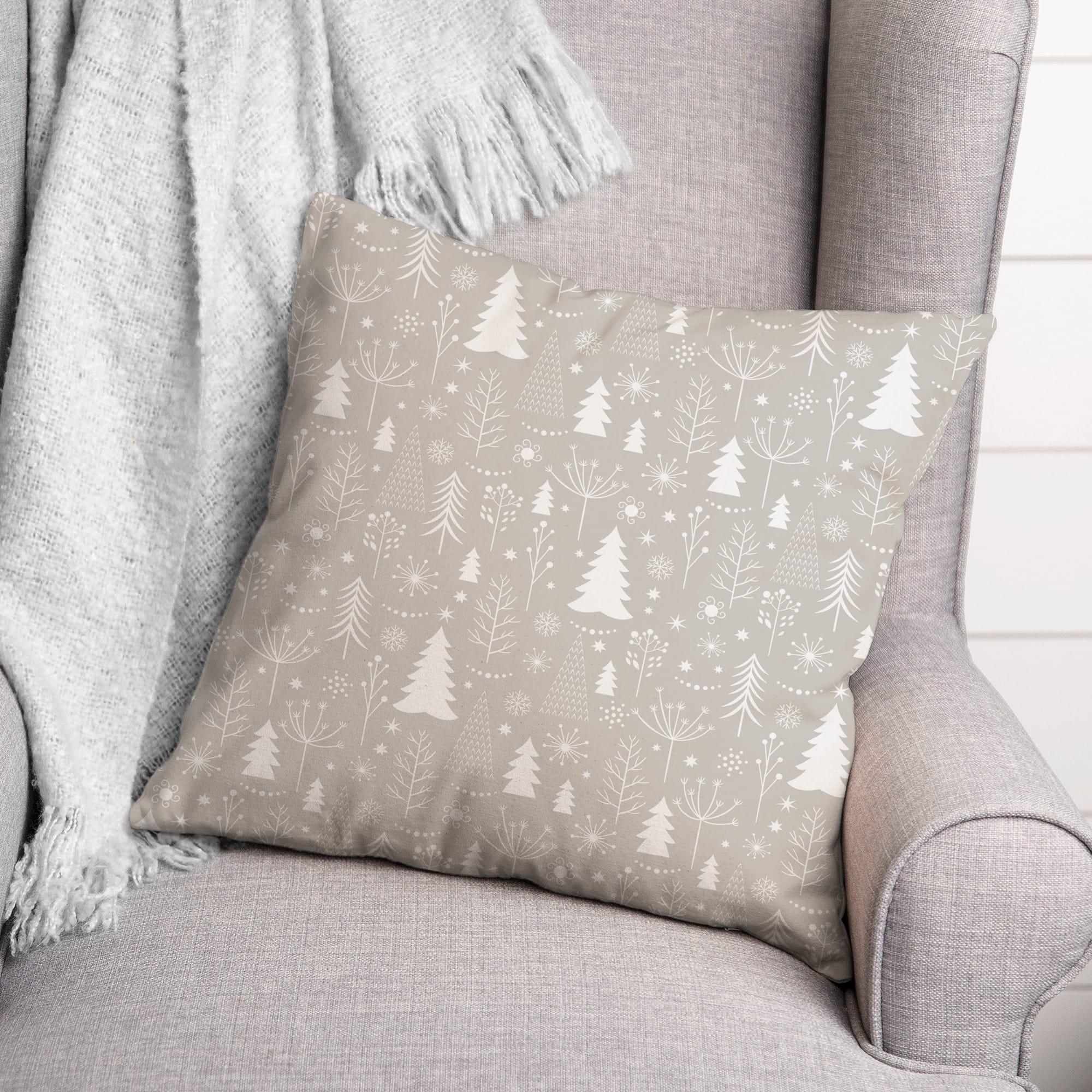 Winter Tree Soft Gray 18x18 Throw Pillow