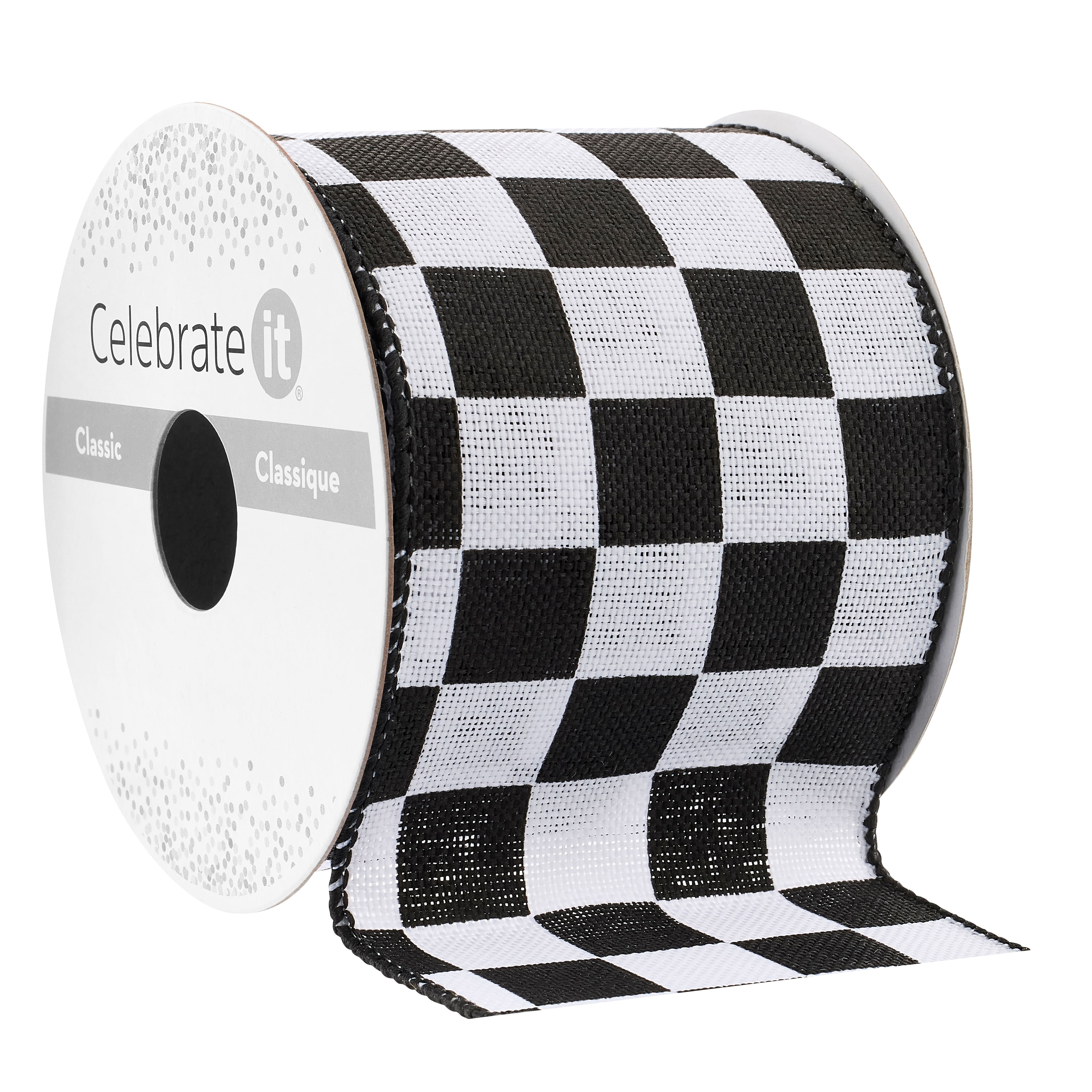 2.5" x 3yd. Black & White Checkered Wired Edge Ribbon by Celebrate It™